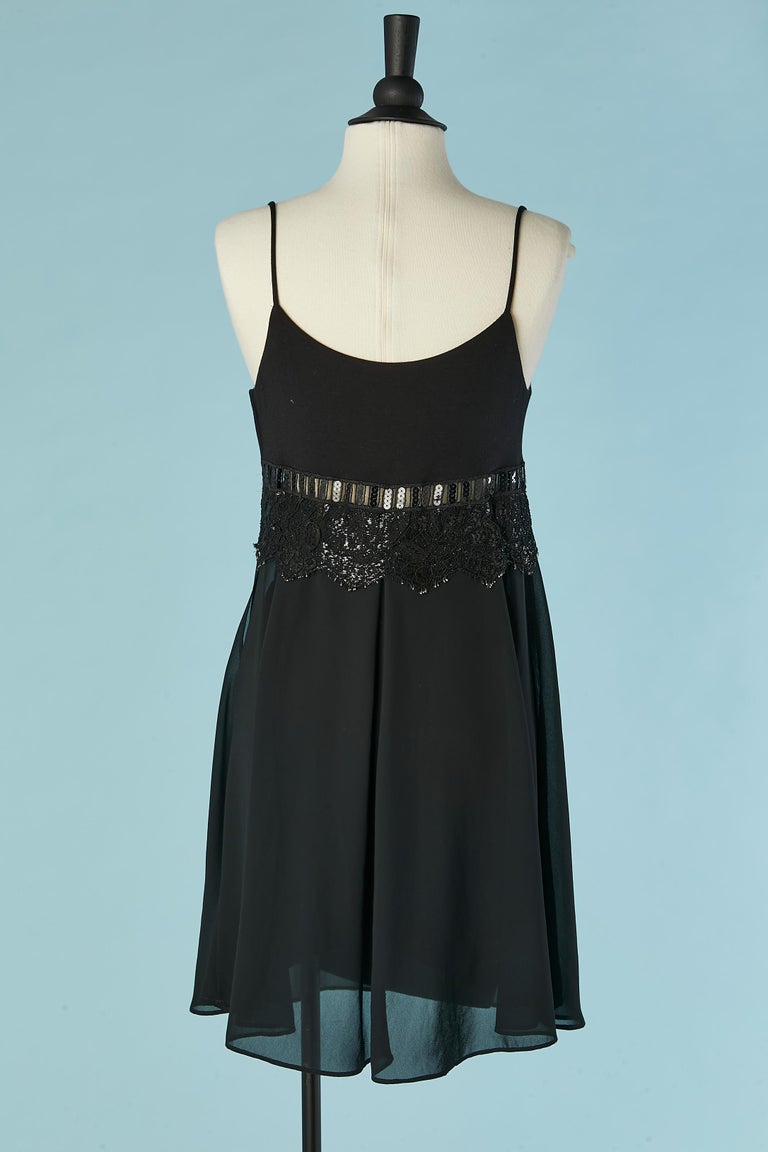 Black cocktail dress with chiffon overlay, sequin and lace Ritmo di Perla  For Sale at 1stDibs
