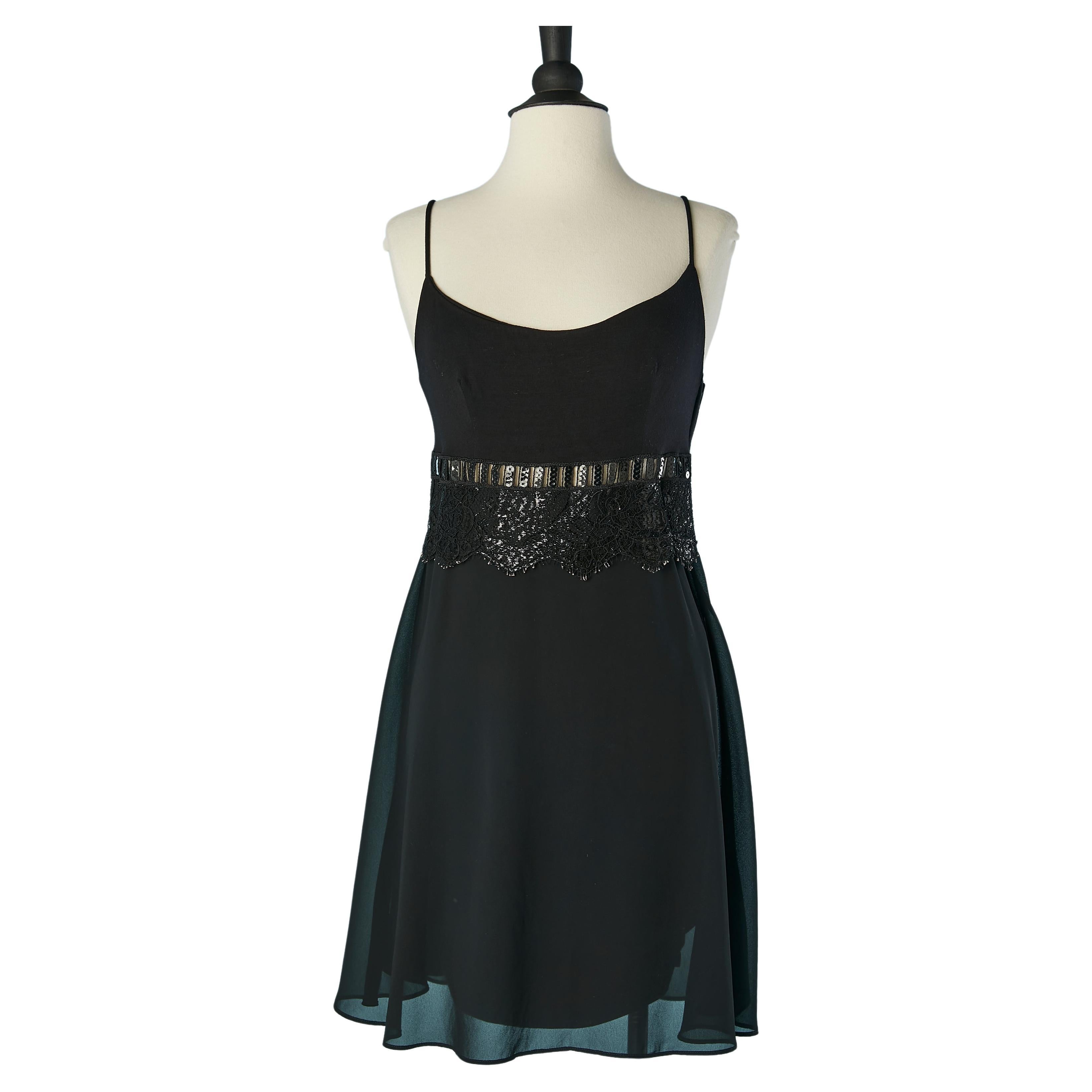 Black cocktail dress with chiffon overlay, sequin and lace  Ritmo di Perla For Sale