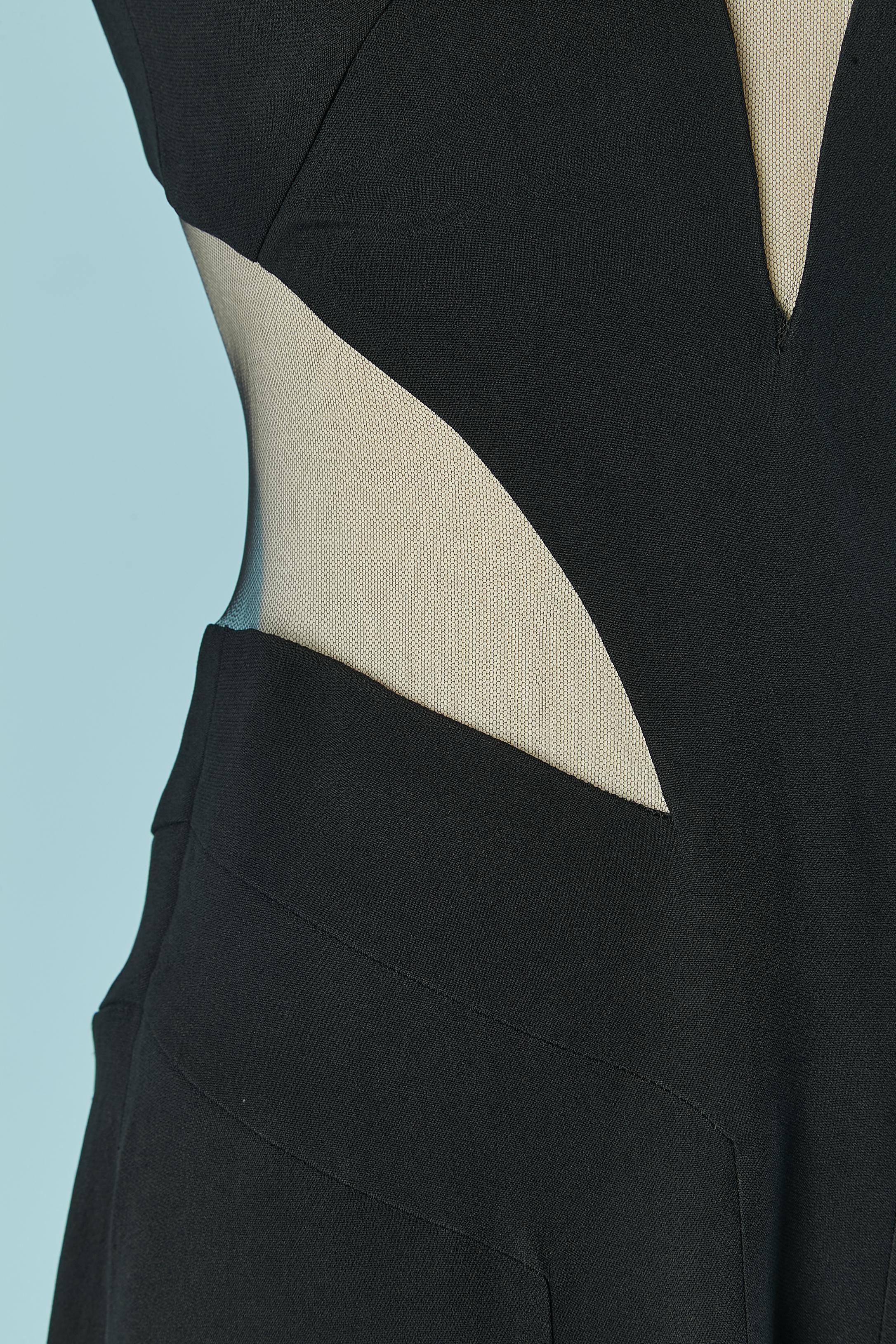 Black cocktail dress with cut-work and see-through tulle Gai Mattiolo In Excellent Condition For Sale In Saint-Ouen-Sur-Seine, FR