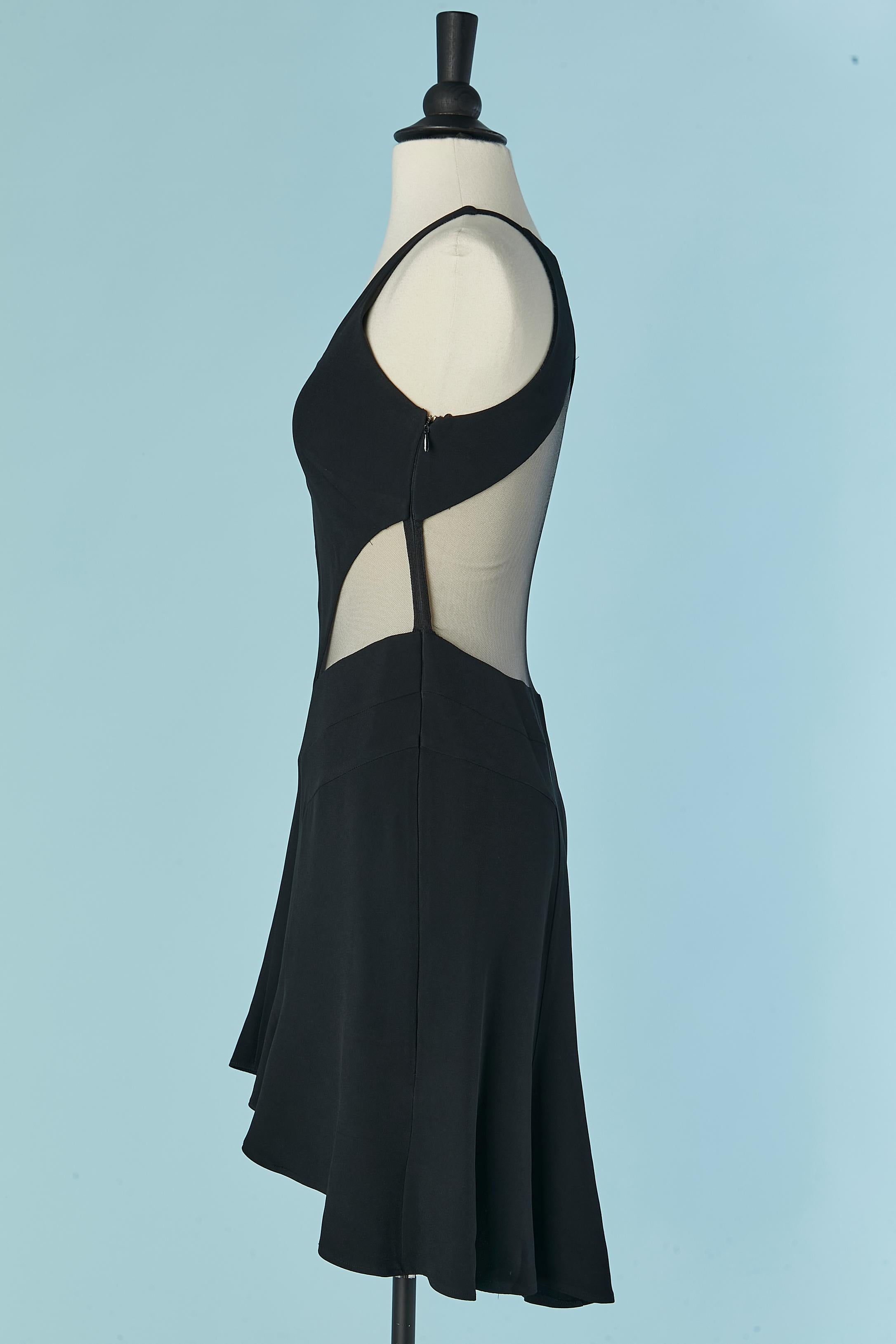 Women's Black cocktail dress with cut-work and see-through tulle Gai Mattiolo For Sale