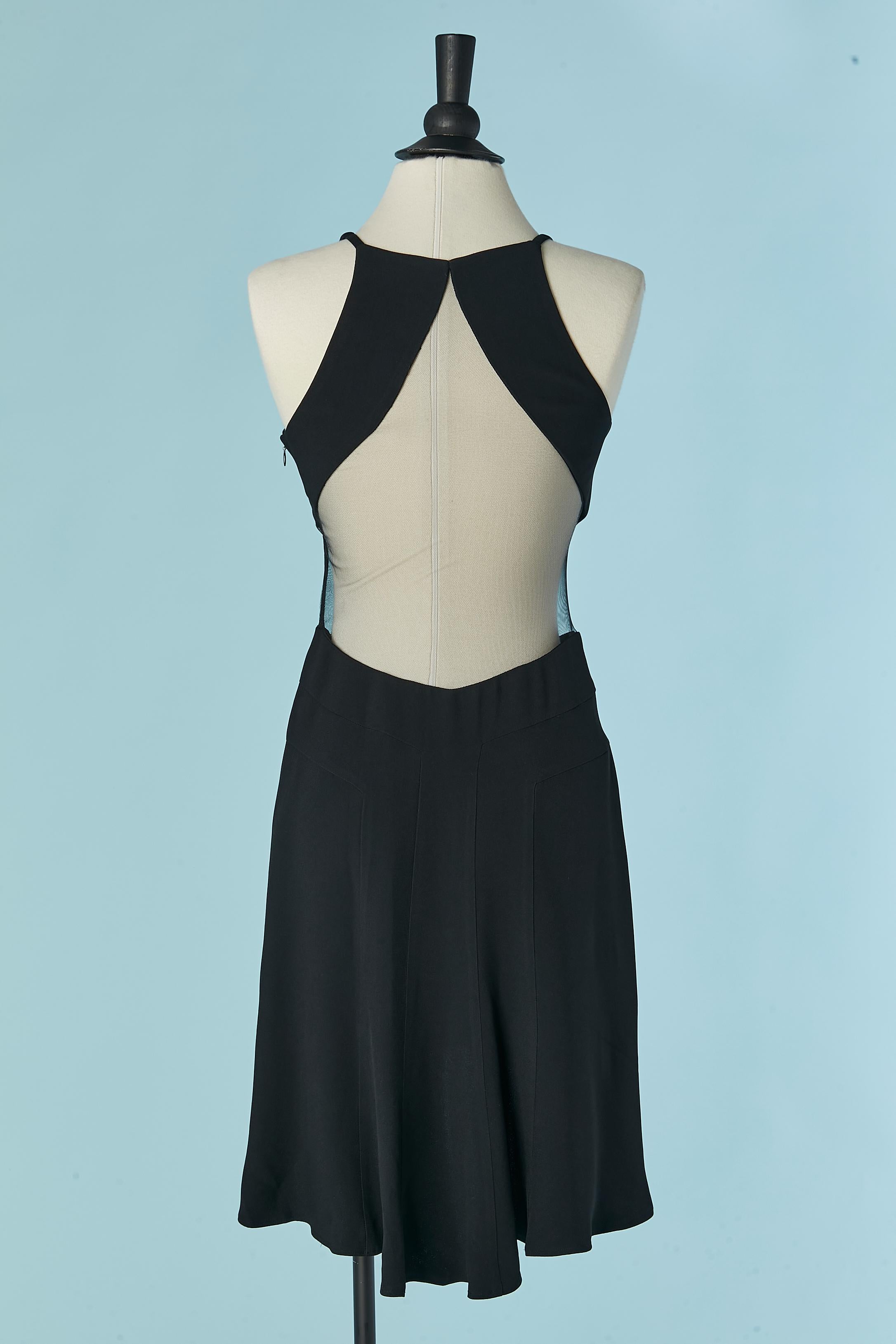 Black cocktail dress with cut-work and see-through tulle Gai Mattiolo For Sale 1