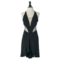 Black cocktail dress with cut-work and see-through tulle Gai Mattiolo