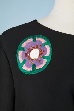 Black cocktail dress with embroideries flowers appliqué Moschino Couture!