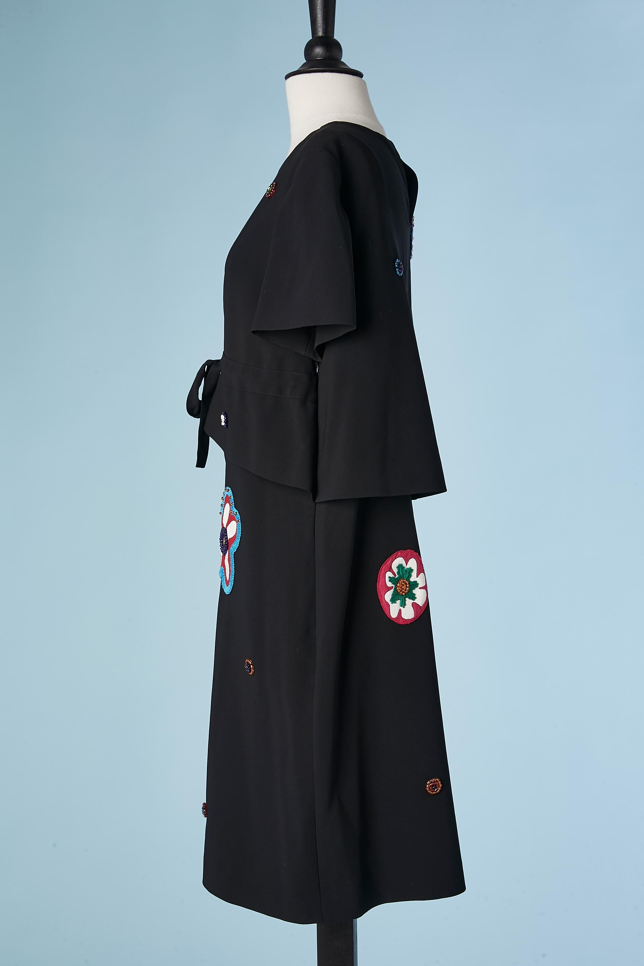 Black cocktail dress with embroideries flowers appliqué Moschino Couture! For Sale 1