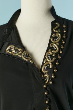 Black cocktail dress with gold embroideries and rhinestone Roberto Cavalli