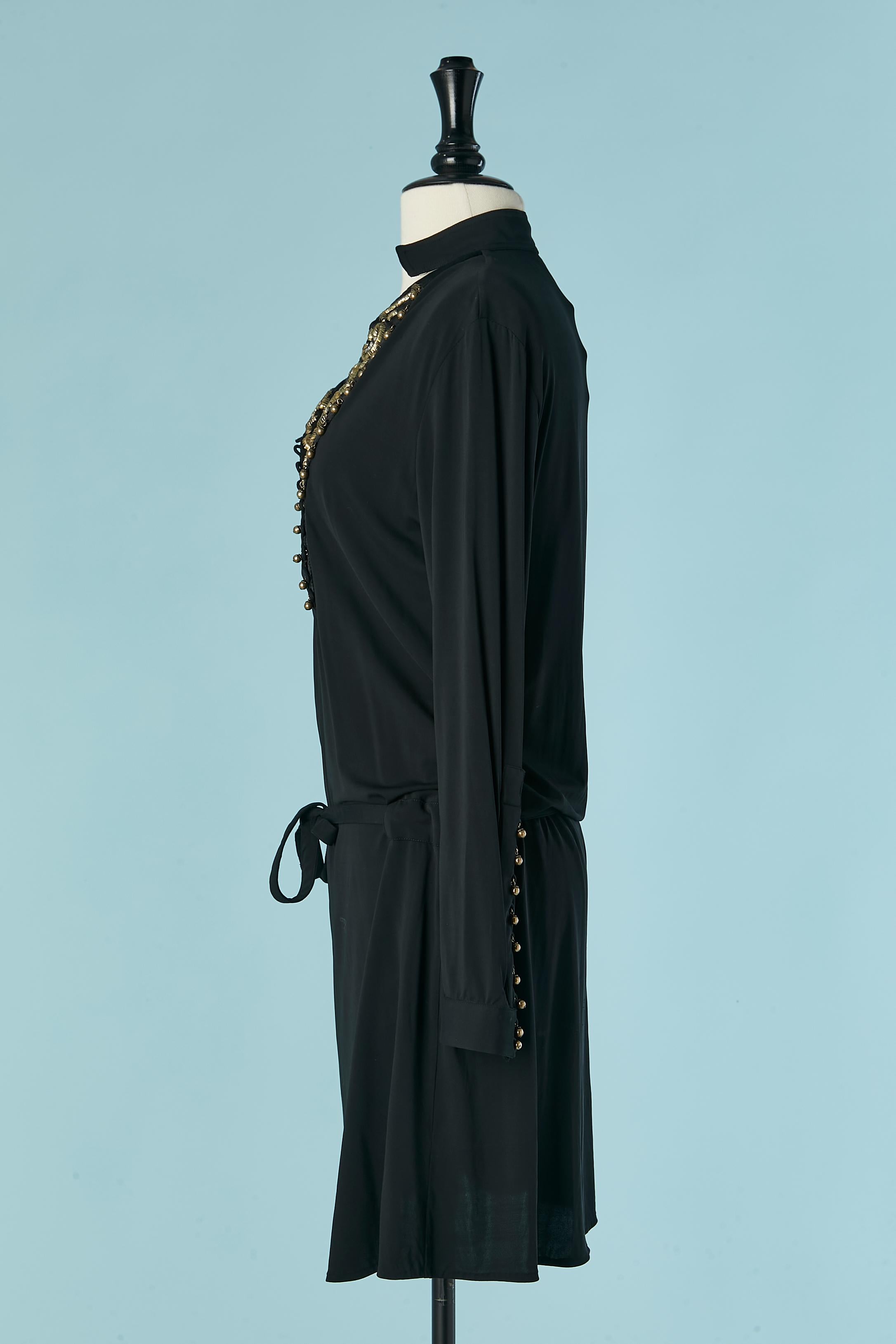 Vestido de cóctel negro con bordados dorados y pedrería Roberto Cavalli en Excelente estado para la venta en Saint-Ouen-Sur-Seine, FR