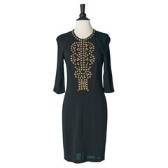 Black cocktail dress with gold metal copper studs GIVENCHY