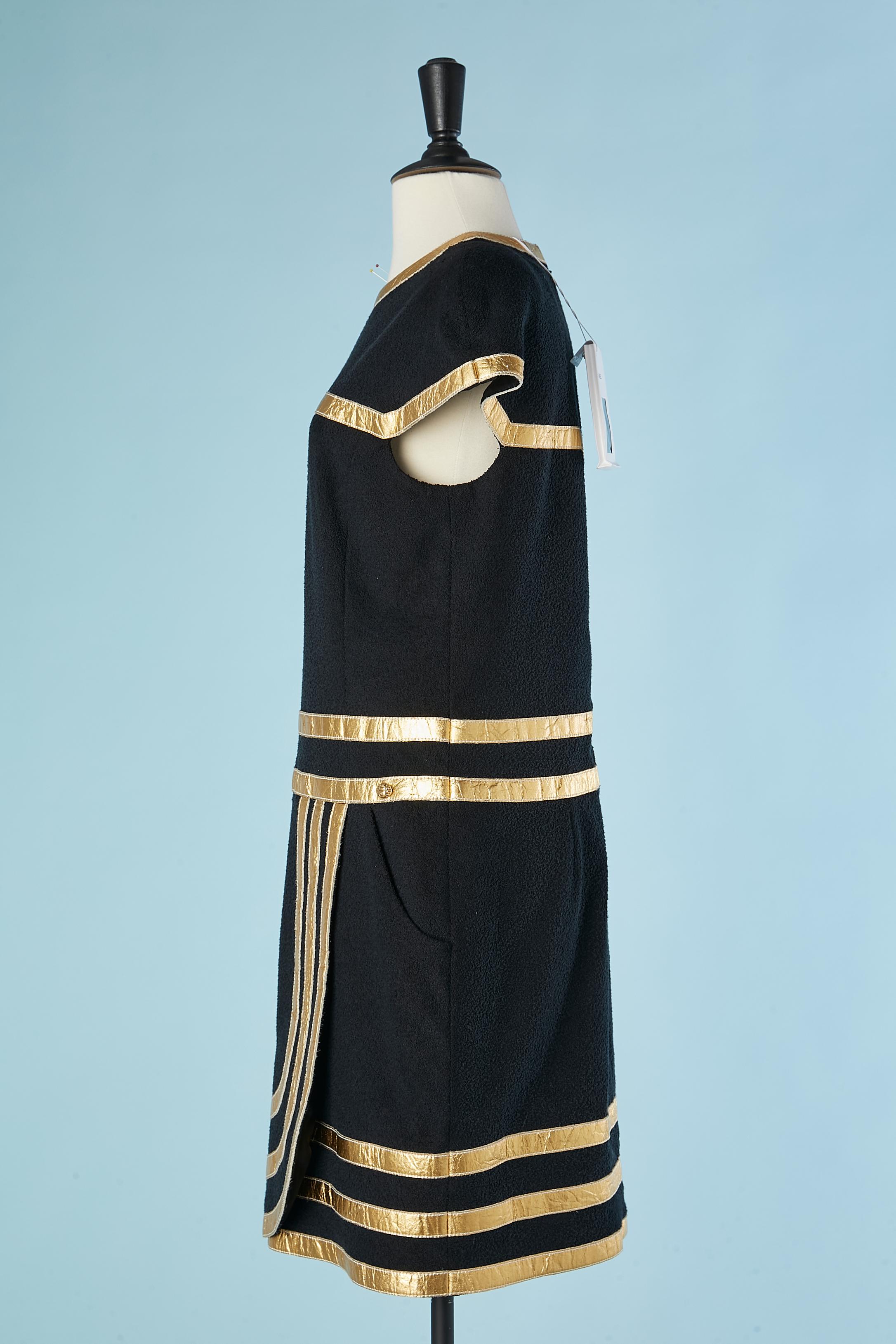 Women's Black cocktail dress with gold ribbons appliqué Chanel Métiers d'art Egyptomania For Sale