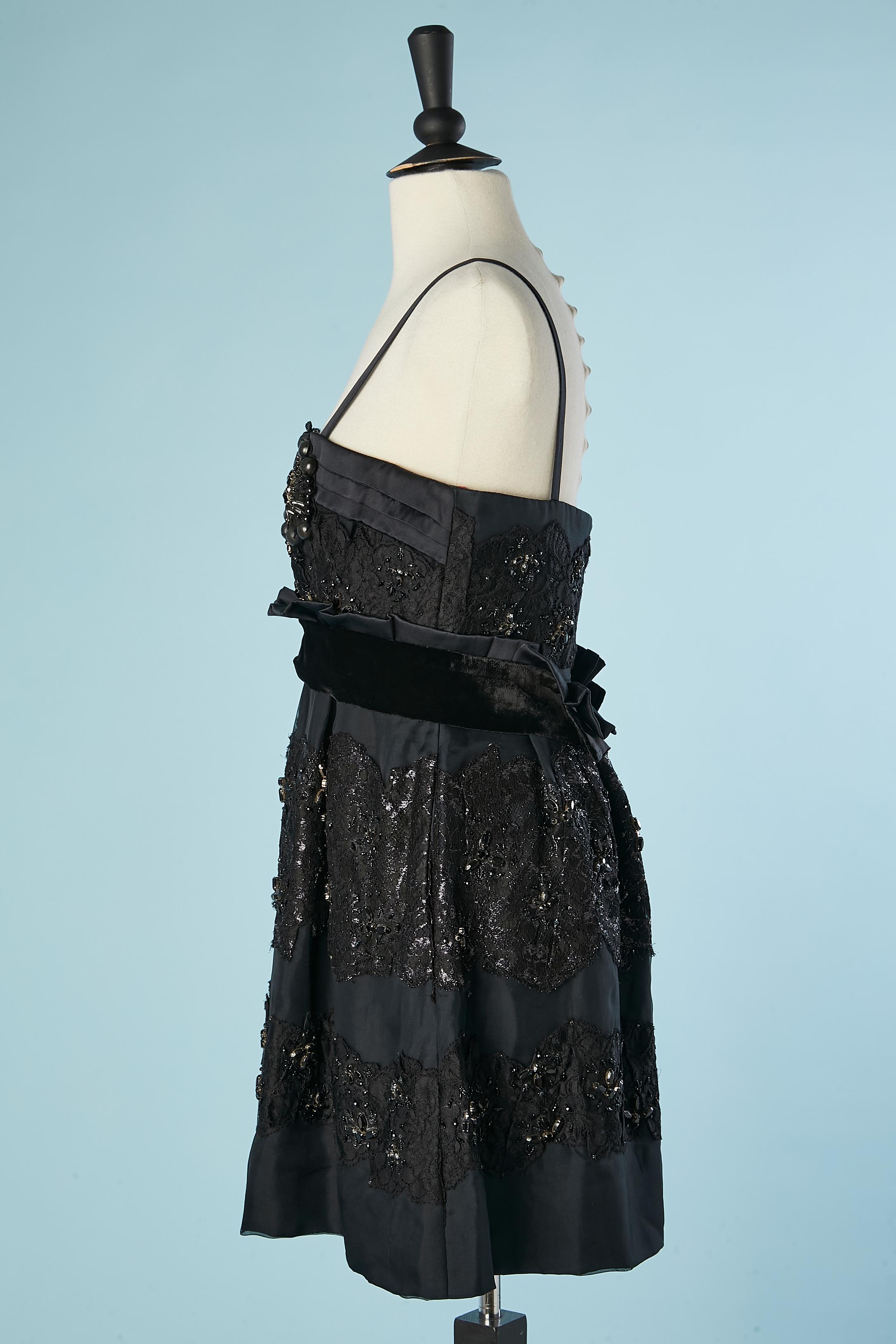 Women's Black cocktail dress with lace, beads and velvet belt Christian Lacroix  For Sale