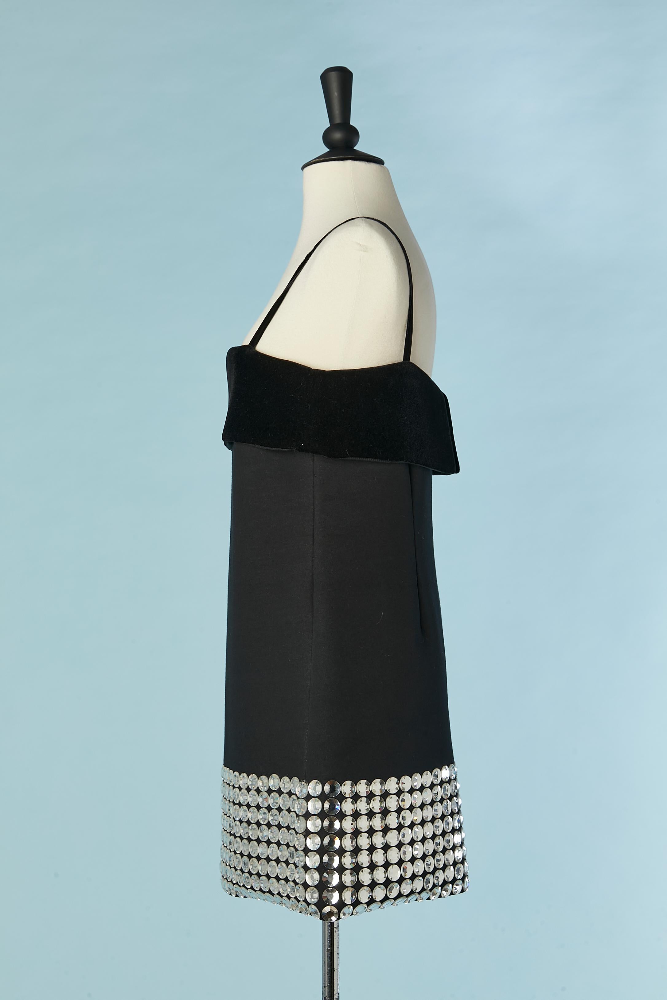 Black cocktail dress with larges rhinestones bottom edge David Koma For Sale 1