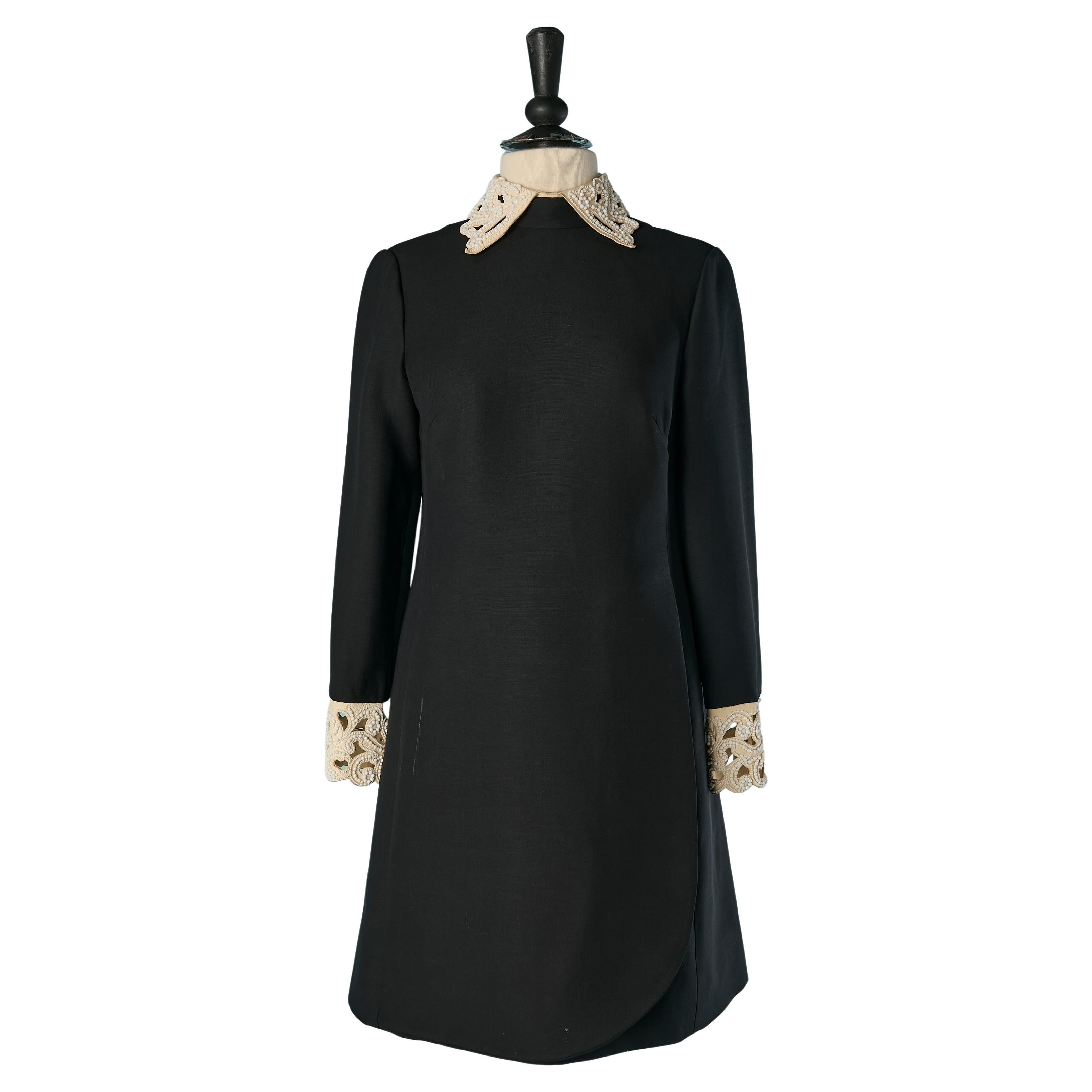 Black cocktail dress with leather collar and cuffs VALENTINO