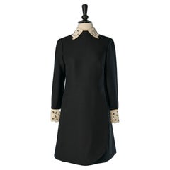 Black cocktail dress with leather collar and cuffs VALENTINO