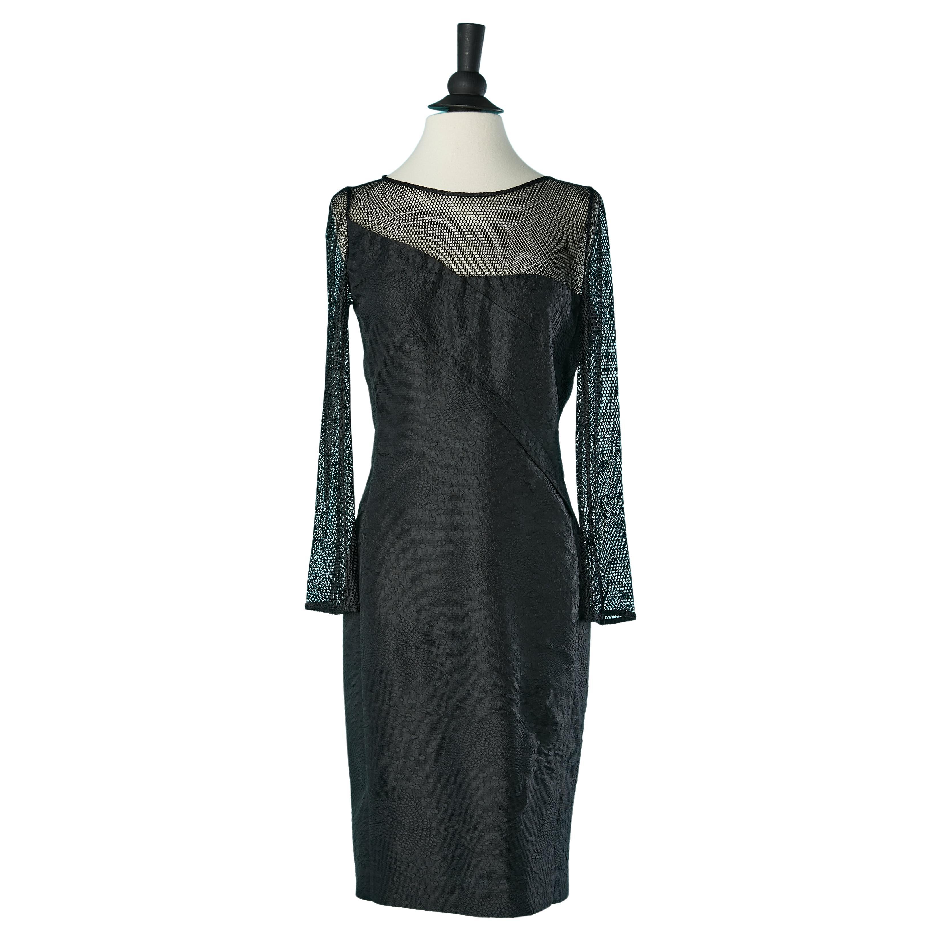 Black cocktail dress with resille sleeves and shoulders Roland Mouret  For Sale