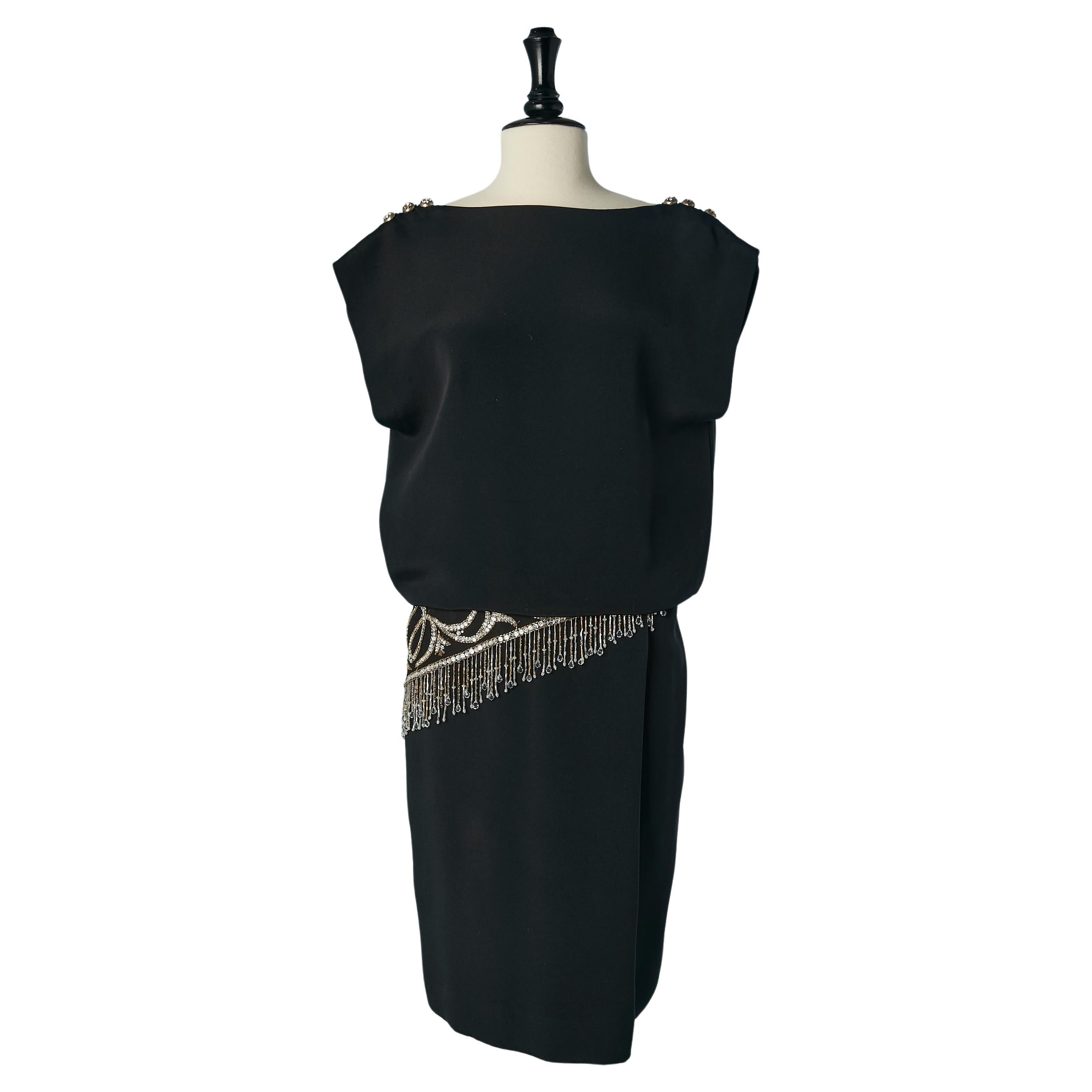 Black  cocktail dress with rhinestone and beads Bob Mackie for Nieman Marcus For Sale