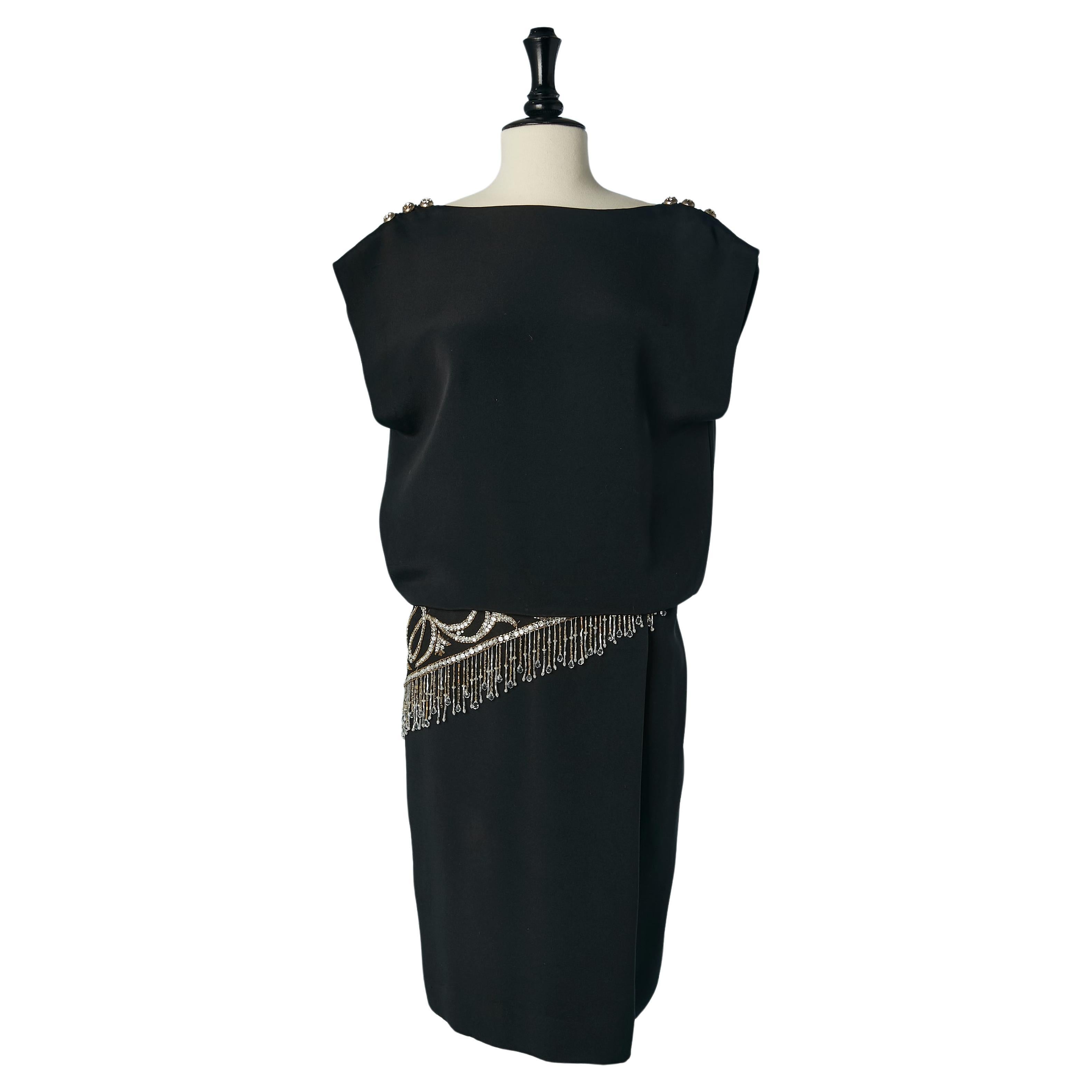 Schwarz  Cocktailkleid mit Strass und Perlen Bob Mackie für Nieman Marcus im Angebot