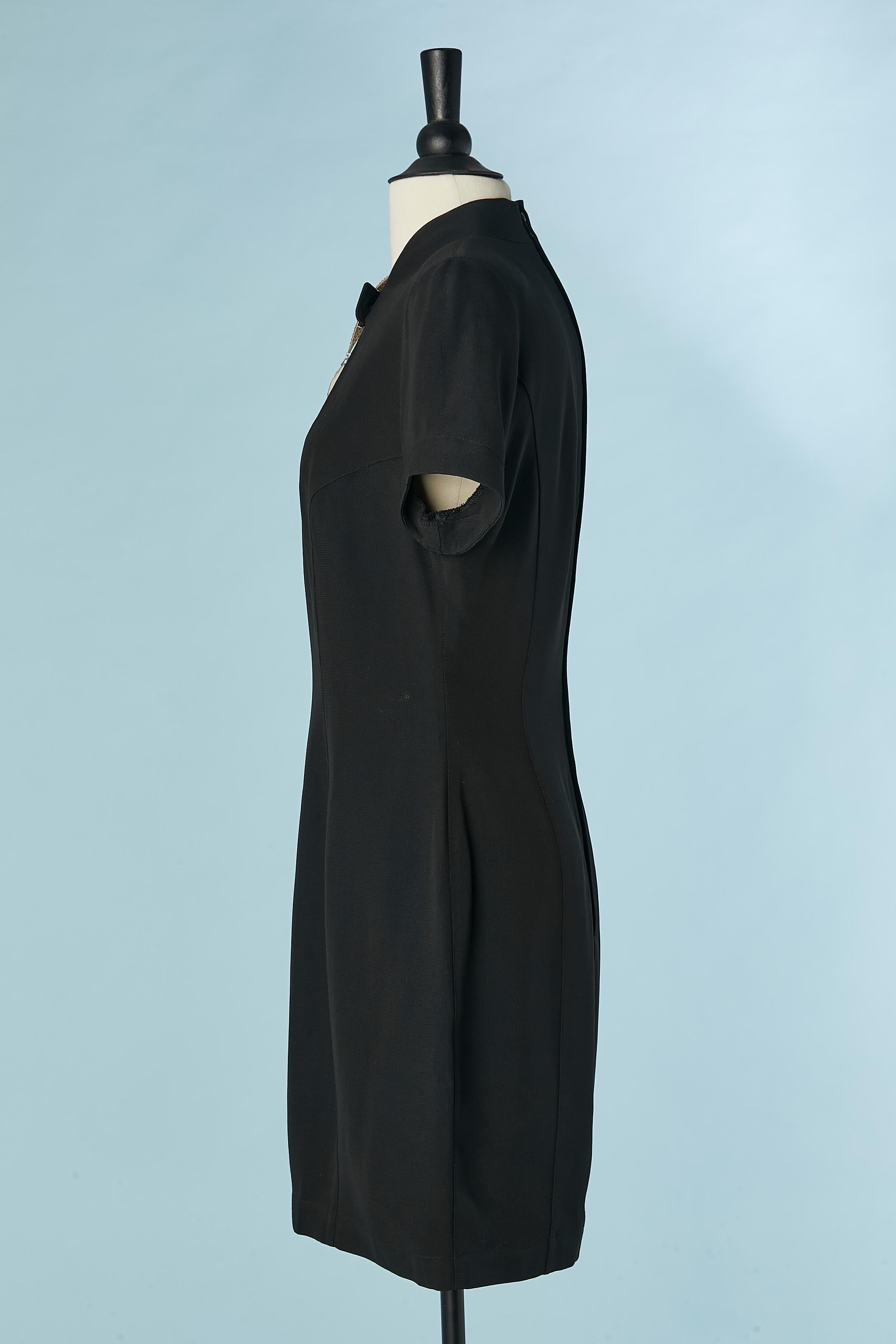 Women's Black cocktail dress with rhinestone embellishement on the front Thierry Mugler For Sale