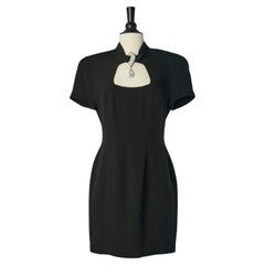 Black cocktail dress with rhinestone embellishement on the front Thierry Mugler