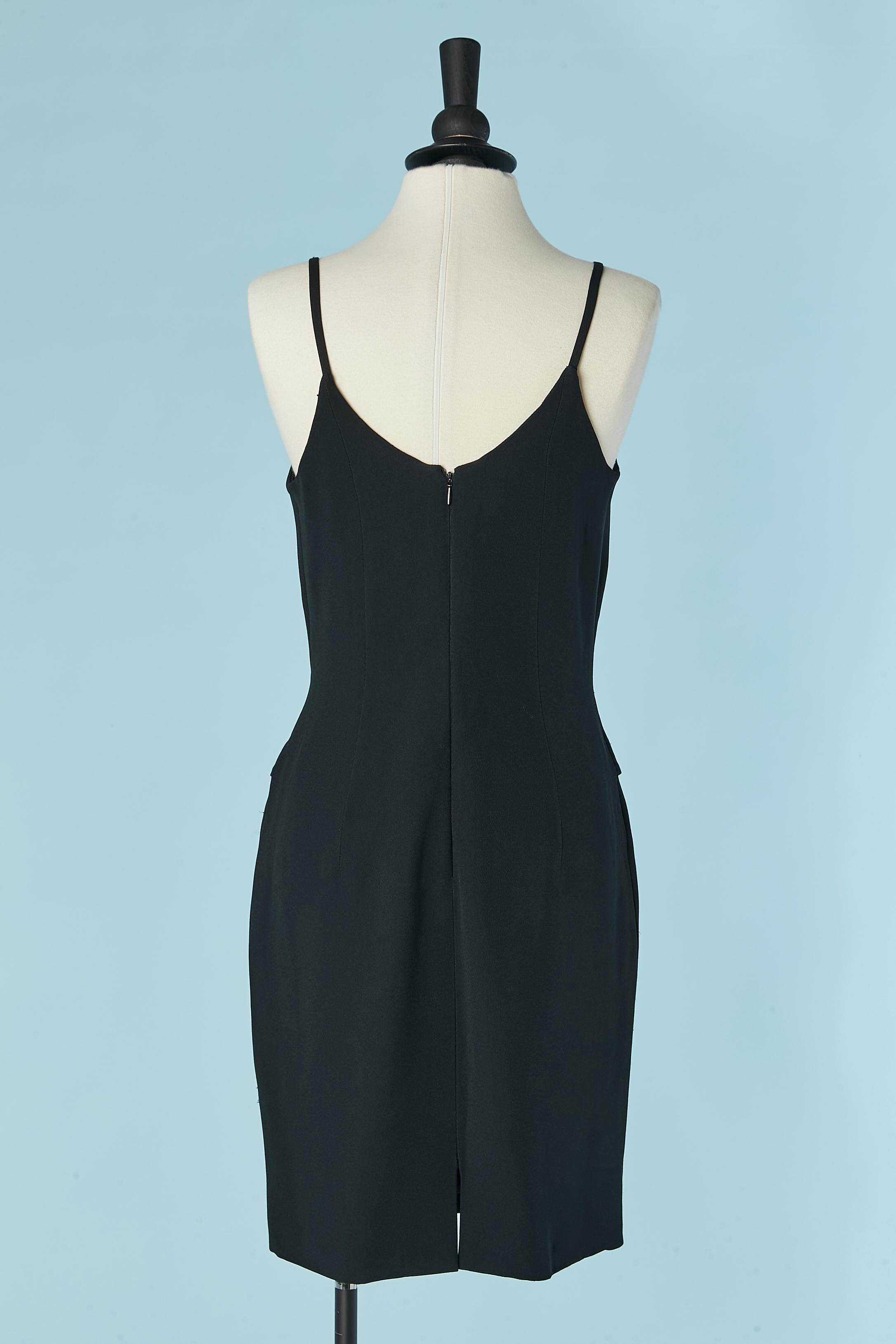 Black cocktail dress with rhinestone embellishment Gai Mattiolo Couture For Sale 2