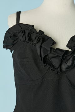 Black cocktail dress with ruffles edge on the top THIERRY MUGLER