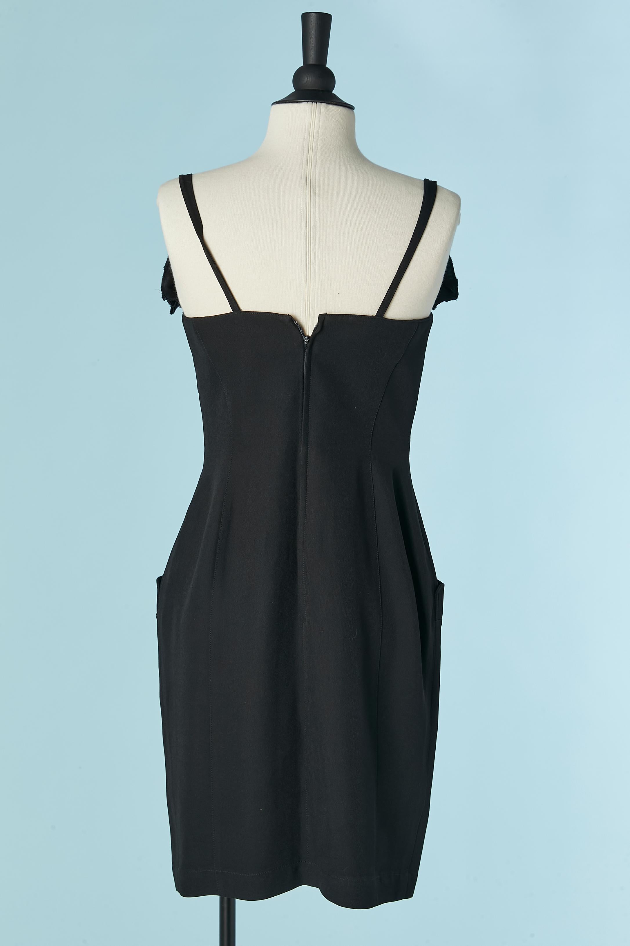 Black cocktail dress with ruffles edge on the top THIERRY MUGLER For Sale 2