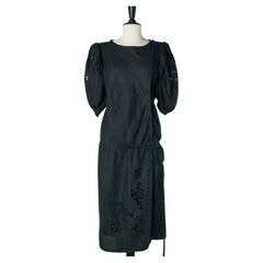 Vintage Black cocktail dress with see-through embroideries Valentino 