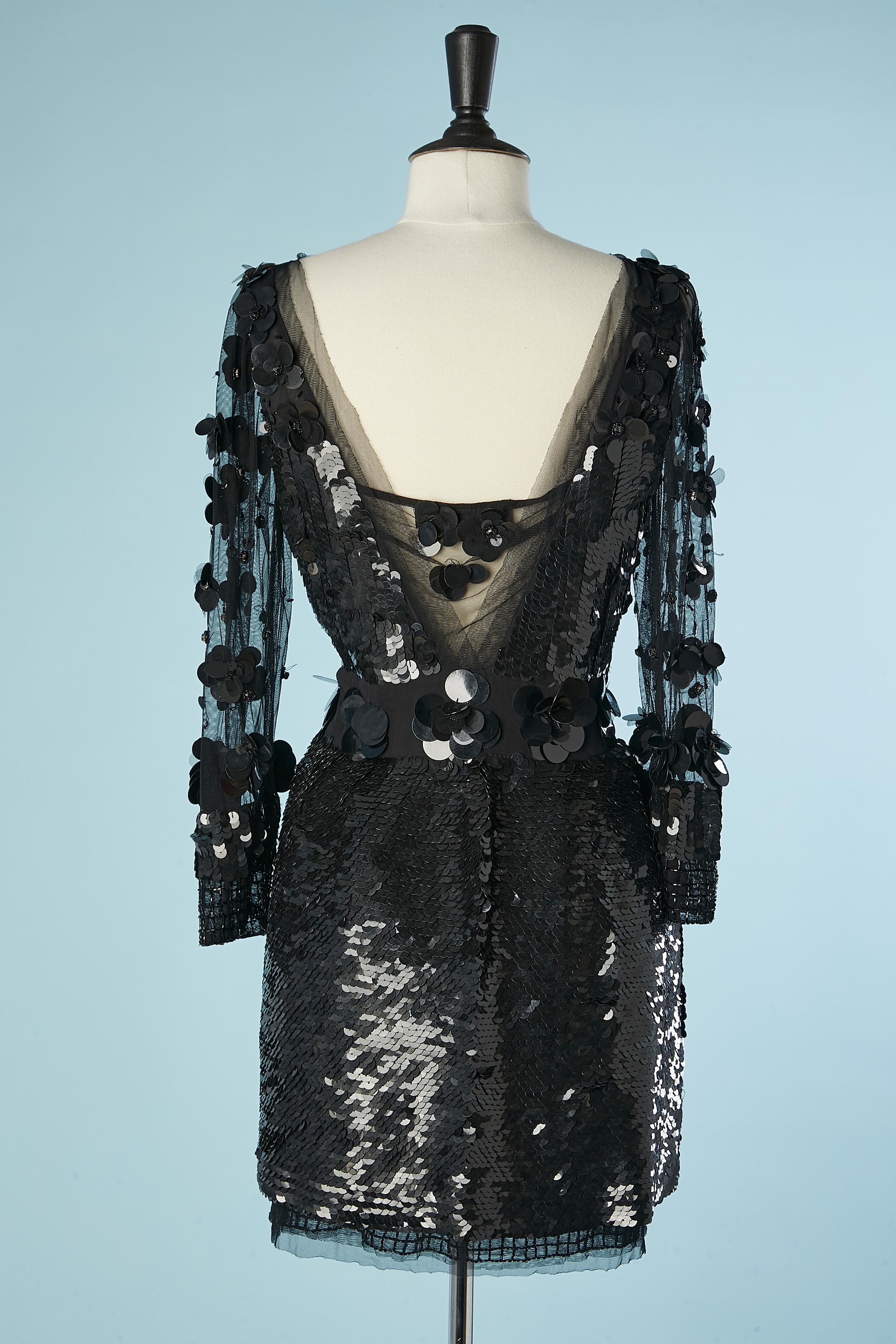 Black cocktail dress with sequin and beads on a tulle base Just Cavalli  For Sale 3