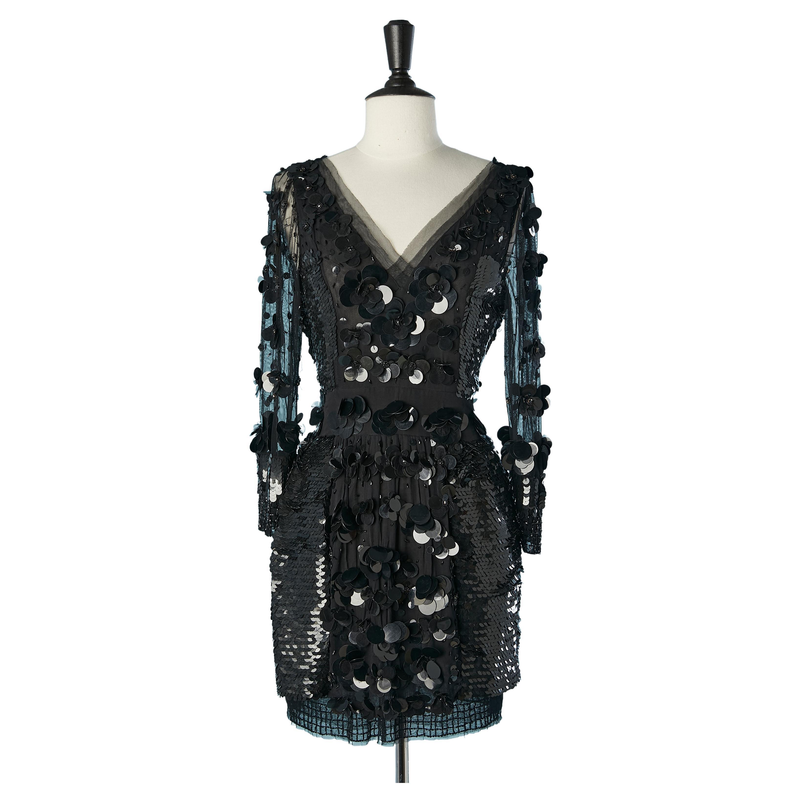 Black cocktail dress with sequin and beads on a tulle base Just Cavalli  For Sale