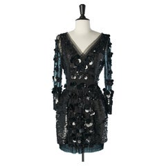 Robe de cocktail noire à paillettes et perles sur socle en tulle Just Cavalli 