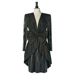 Vintage Black cocktail dress with transparent sequin and bow CD de Christian Dior 