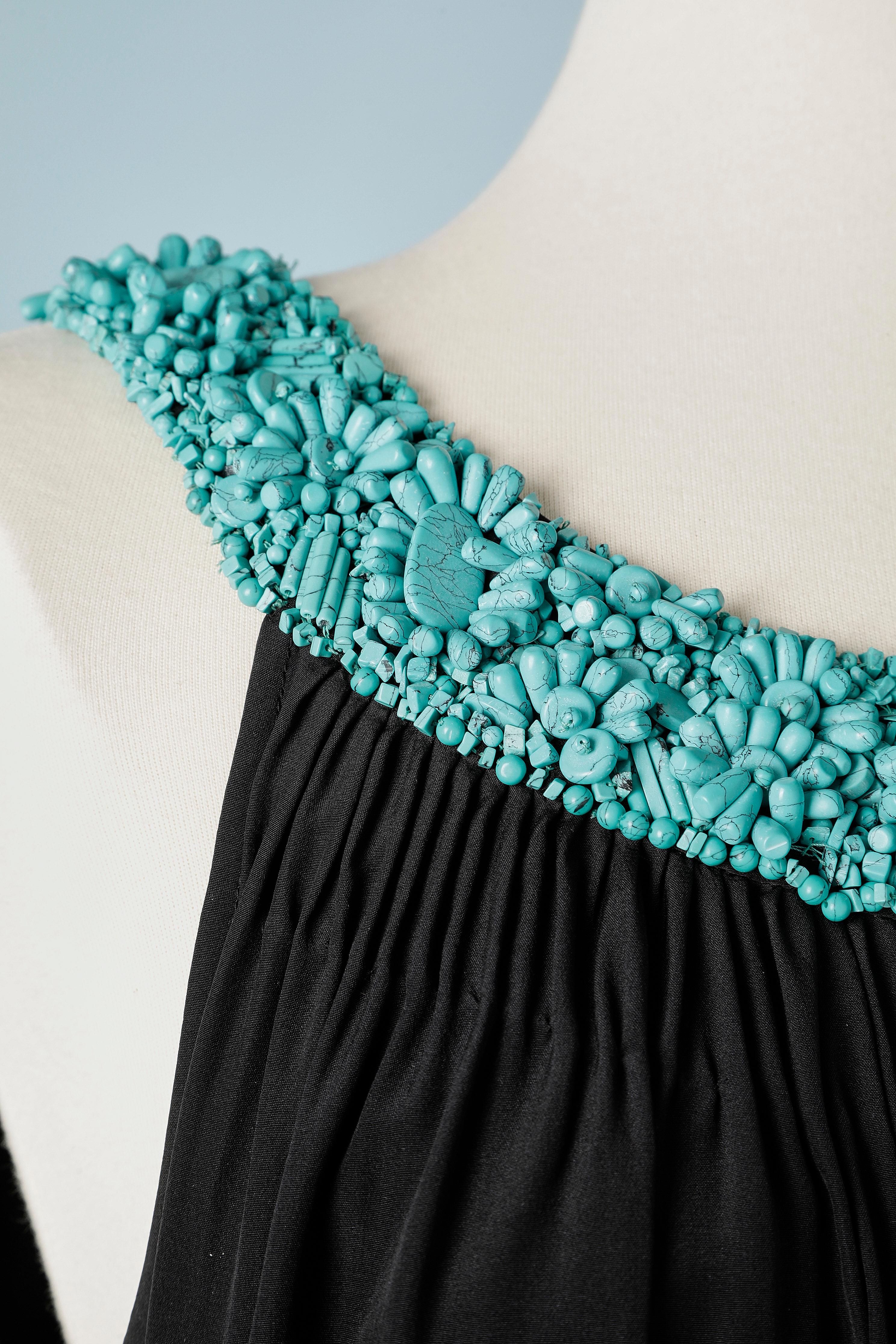 Black cocktail dress with turquoise beaded neckline Moschino Cheap And Chic  In Excellent Condition For Sale In Saint-Ouen-Sur-Seine, FR
