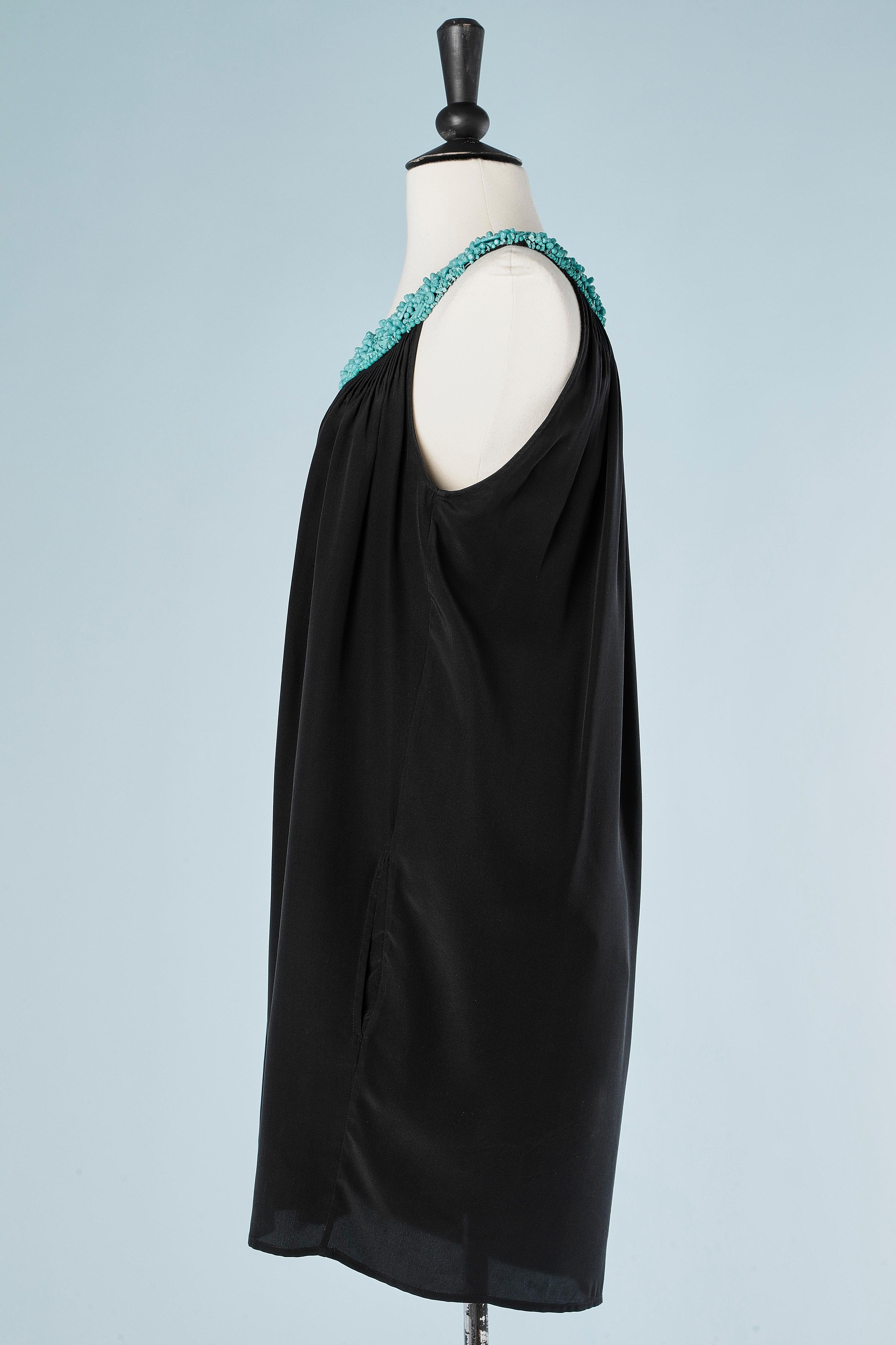 Women's Black cocktail dress with turquoise beaded neckline Moschino Cheap And Chic  For Sale