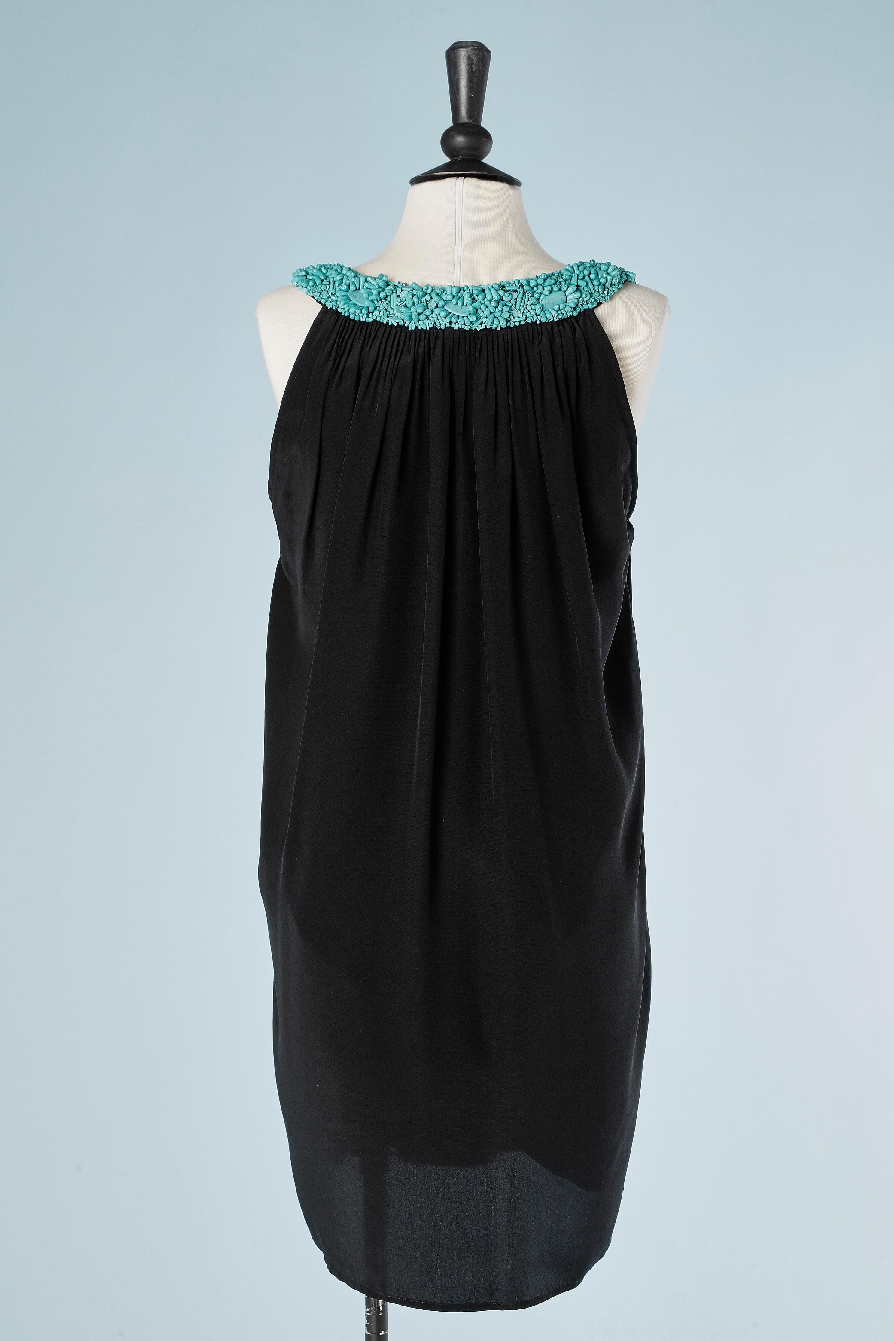 Black cocktail dress with turquoise beaded neckline Moschino Cheap And Chic  For Sale 1