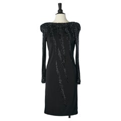 Schwarzes Cocktail-Jersey-Kleid mit Perlenstickerei Bob Mackie 