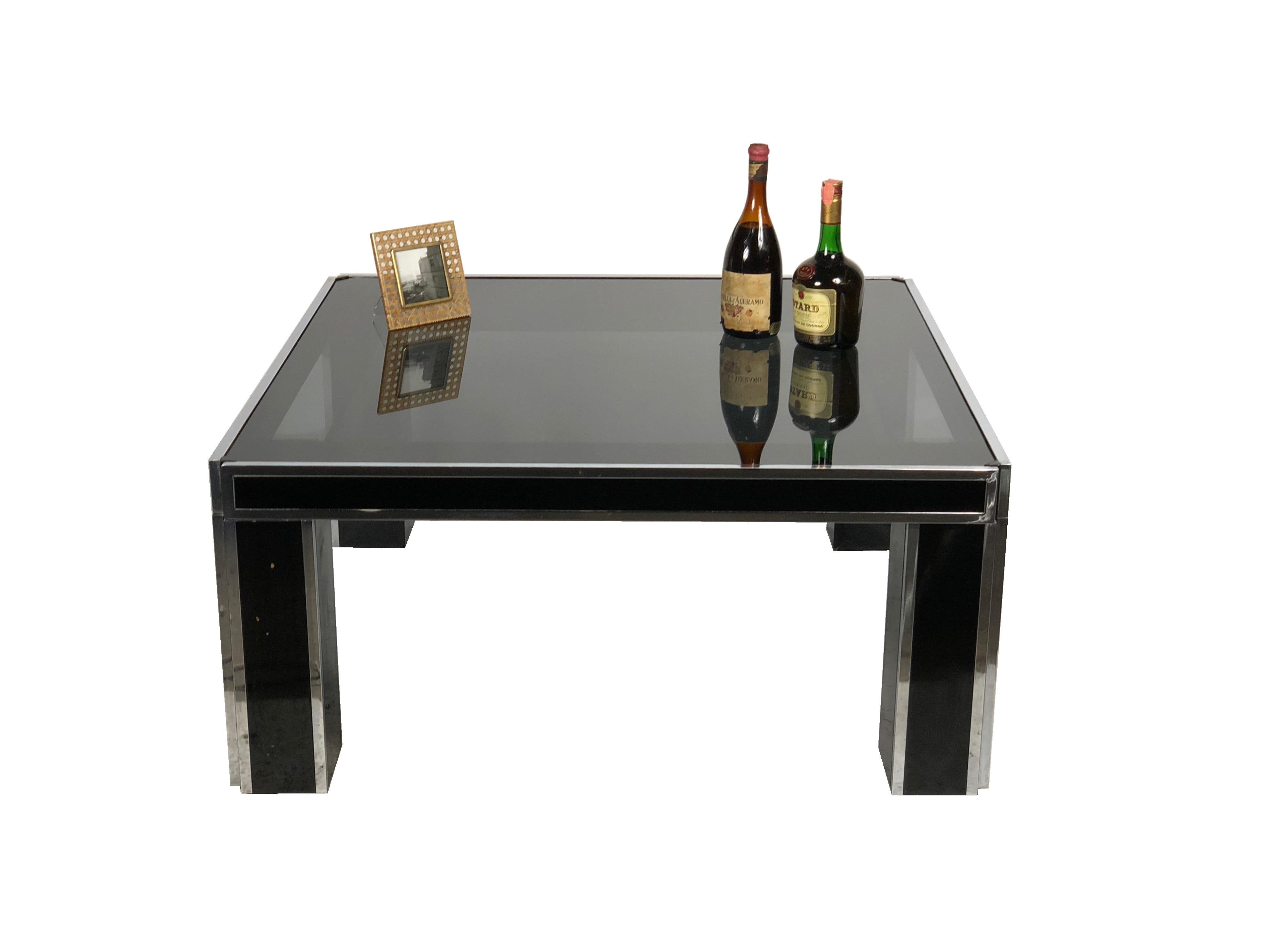 black glass and chrome coffee table