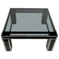 Black Coffee Table in Chrome and Smoked Glass Romeo Rega Style Italy, 1970s