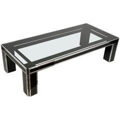 Black Coffee Table in Chrome and Smoked Glass Romeo Rega Style Italy, 1970s