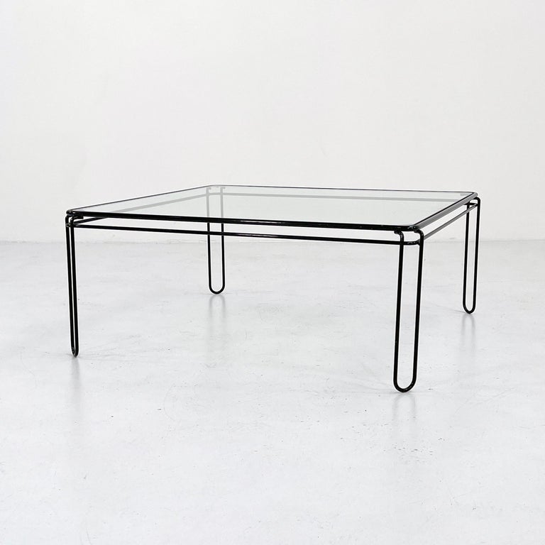Black Coffee Table in Glass and Metal, 1970s at 1stDibs