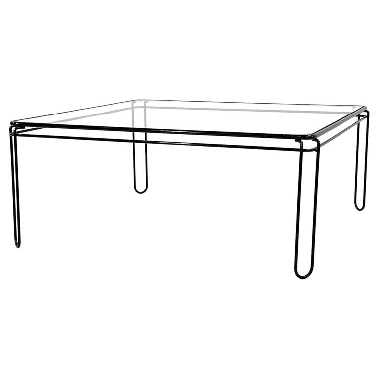 Black Coffee Table in Glass and Metal, 1970s at 1stDibs