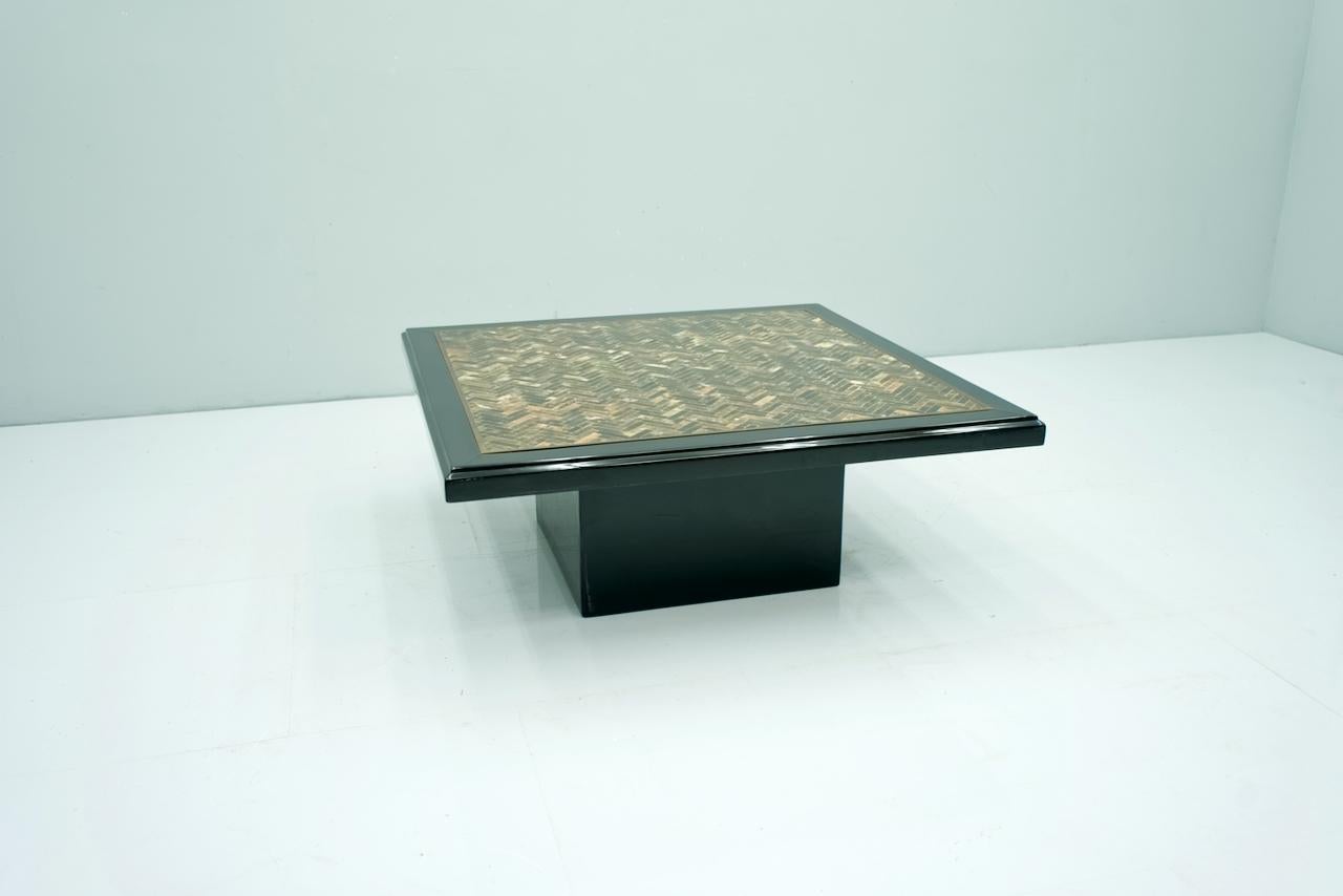 Late 20th Century Black Coffee Table with Horn Inlays, France, 1970s For Sale