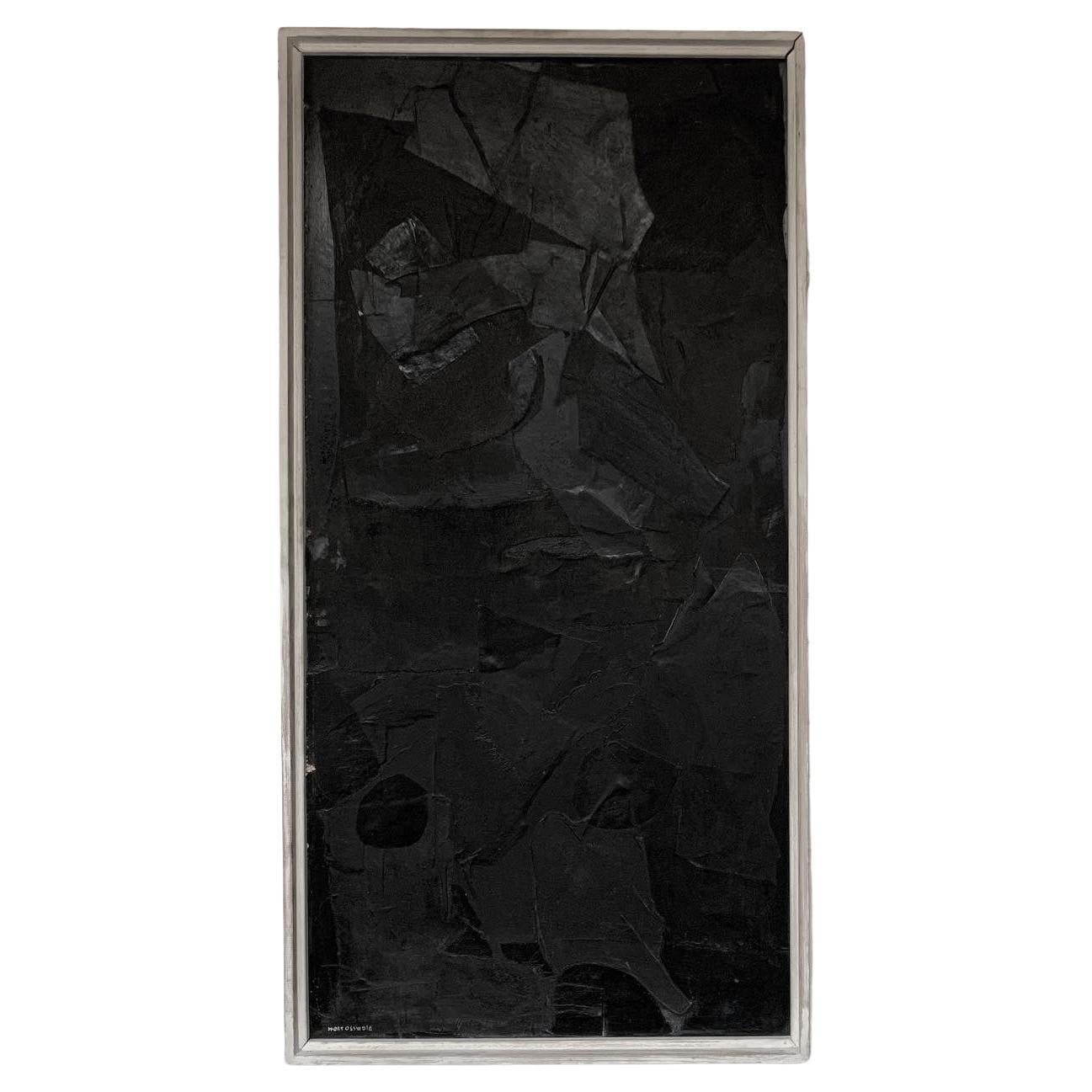 Black Collage, Oil Paint in the Style of Pierre Soulages by Hans Osswald 1960s For Sale