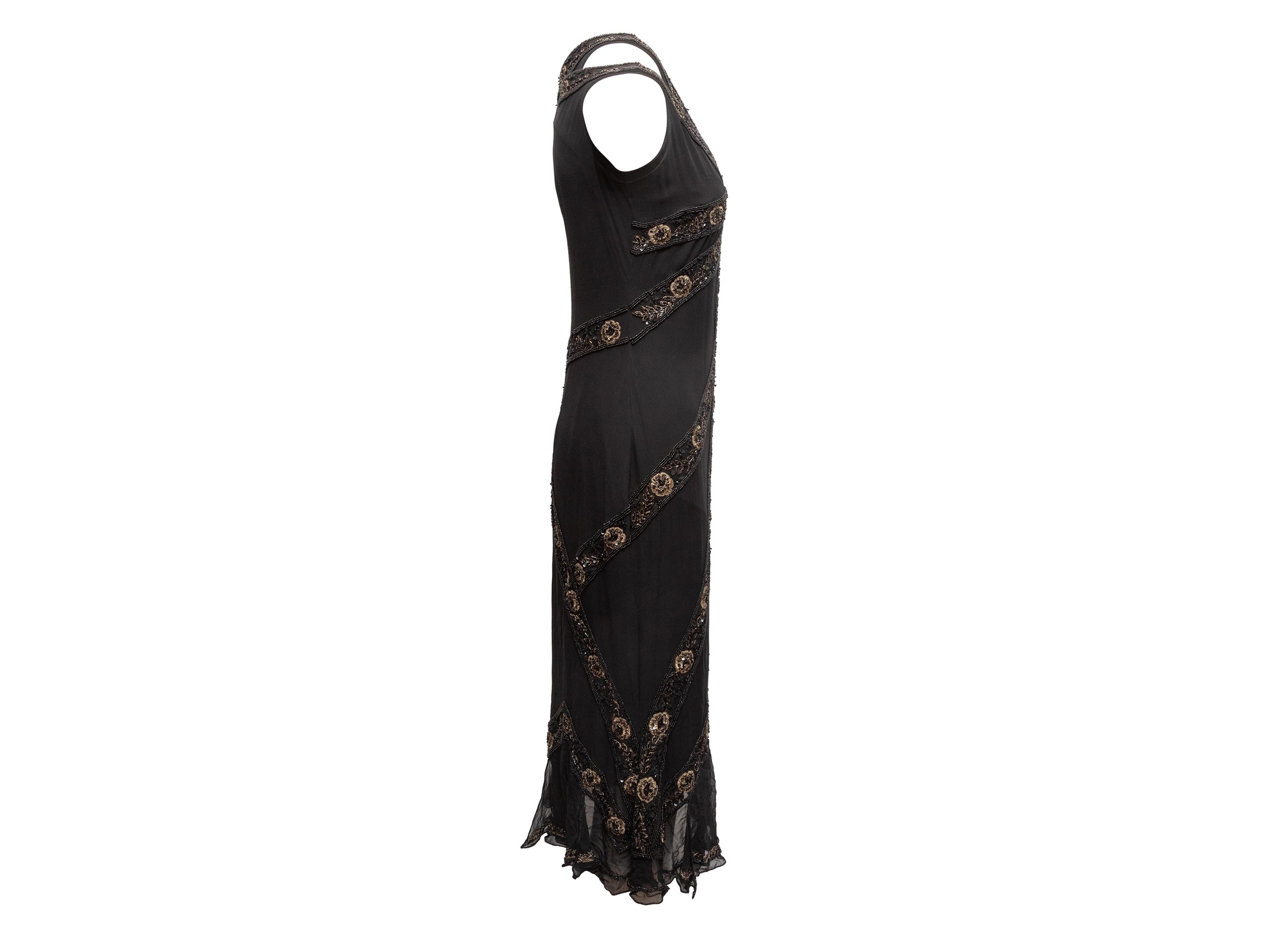 Black Collette Dinnigan Silk Bead-Embellished Dress Size US M In Good Condition For Sale In New York, NY