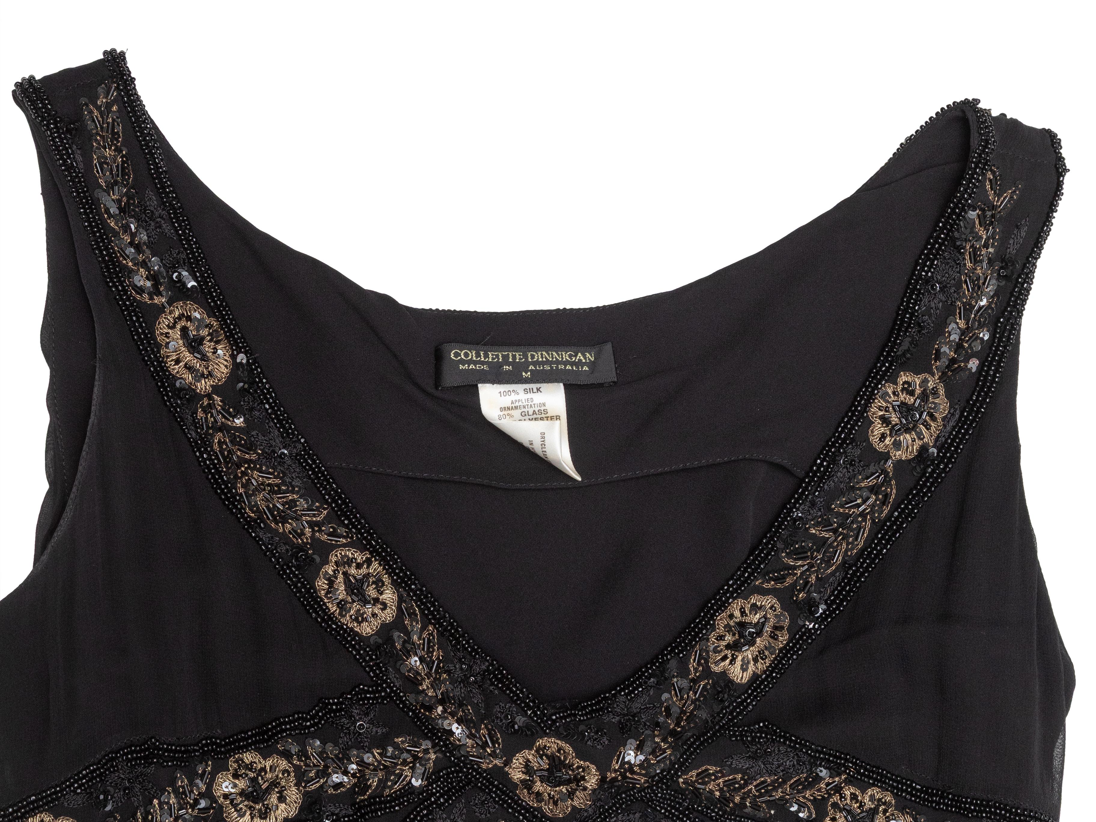 Women's Black Collette Dinnigan Silk Bead-Embellished Dress Size US M For Sale