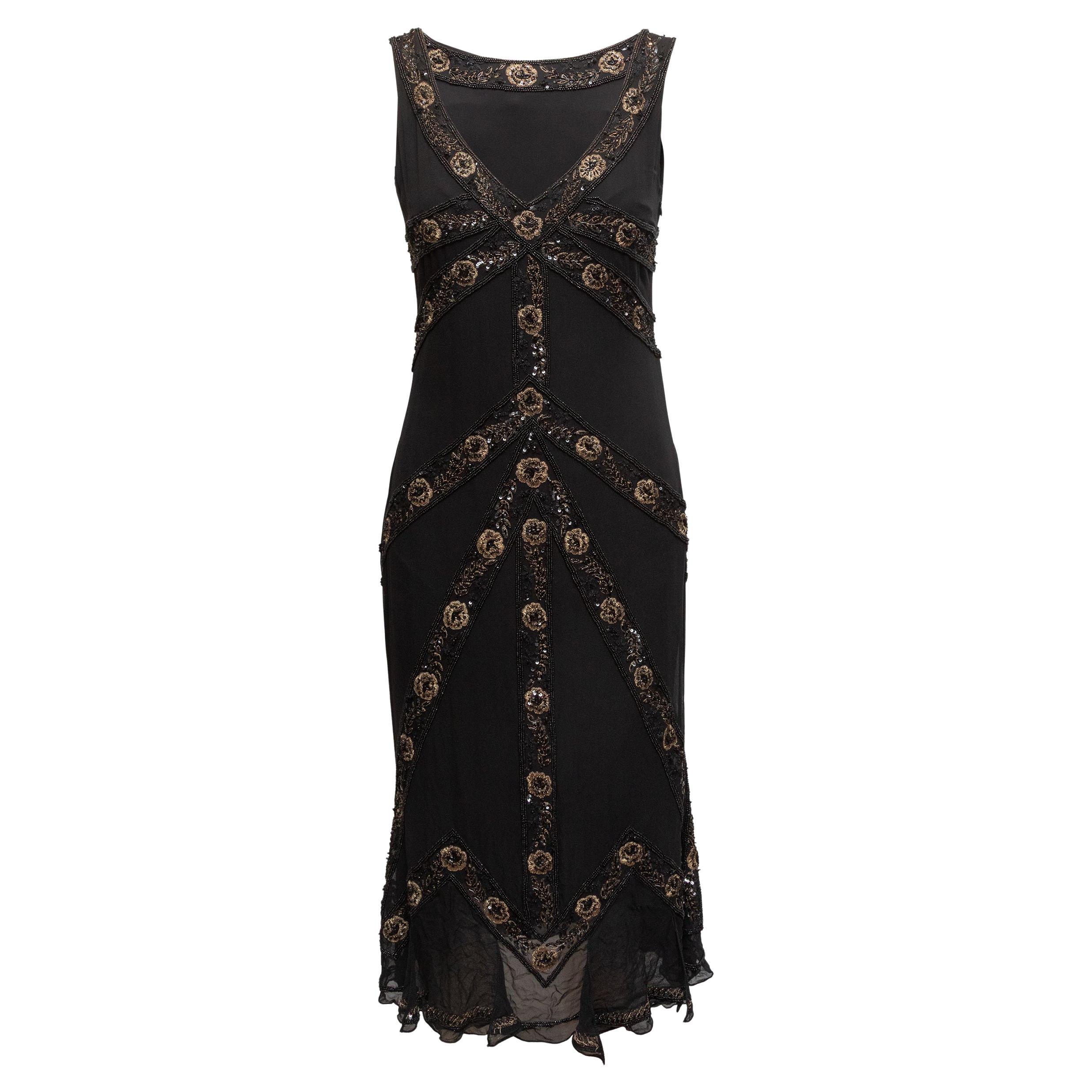 Black Collette Dinnigan Silk Bead-Embellished Dress Size US M For Sale