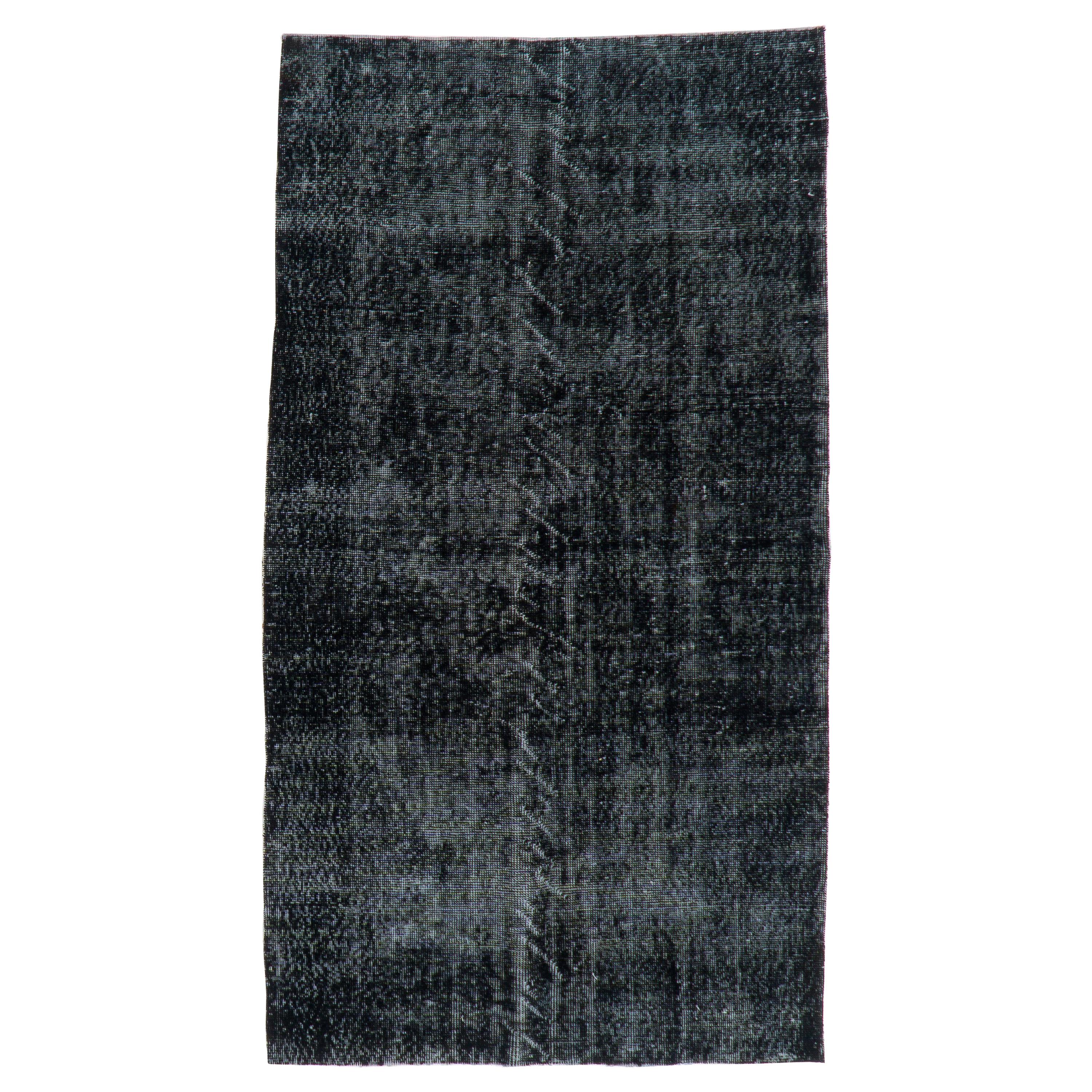 3.7x6.6 Ft Vintage Handmade Turkish Accent Rug. Modern Carpet in Solid Black
