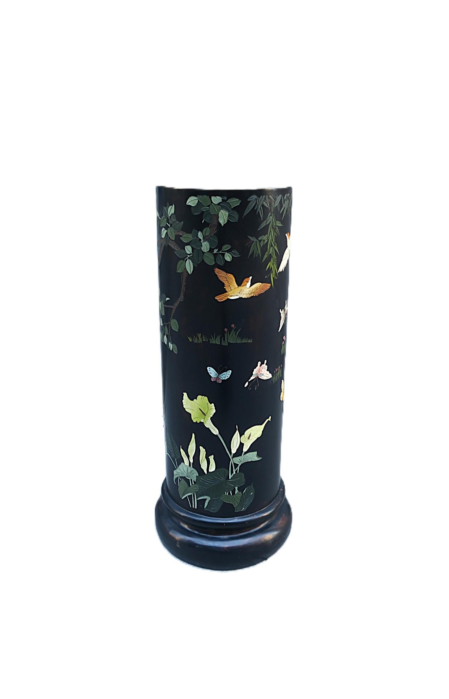 Black Column Pedestal Birds Flowers Butterflies For Sale 4