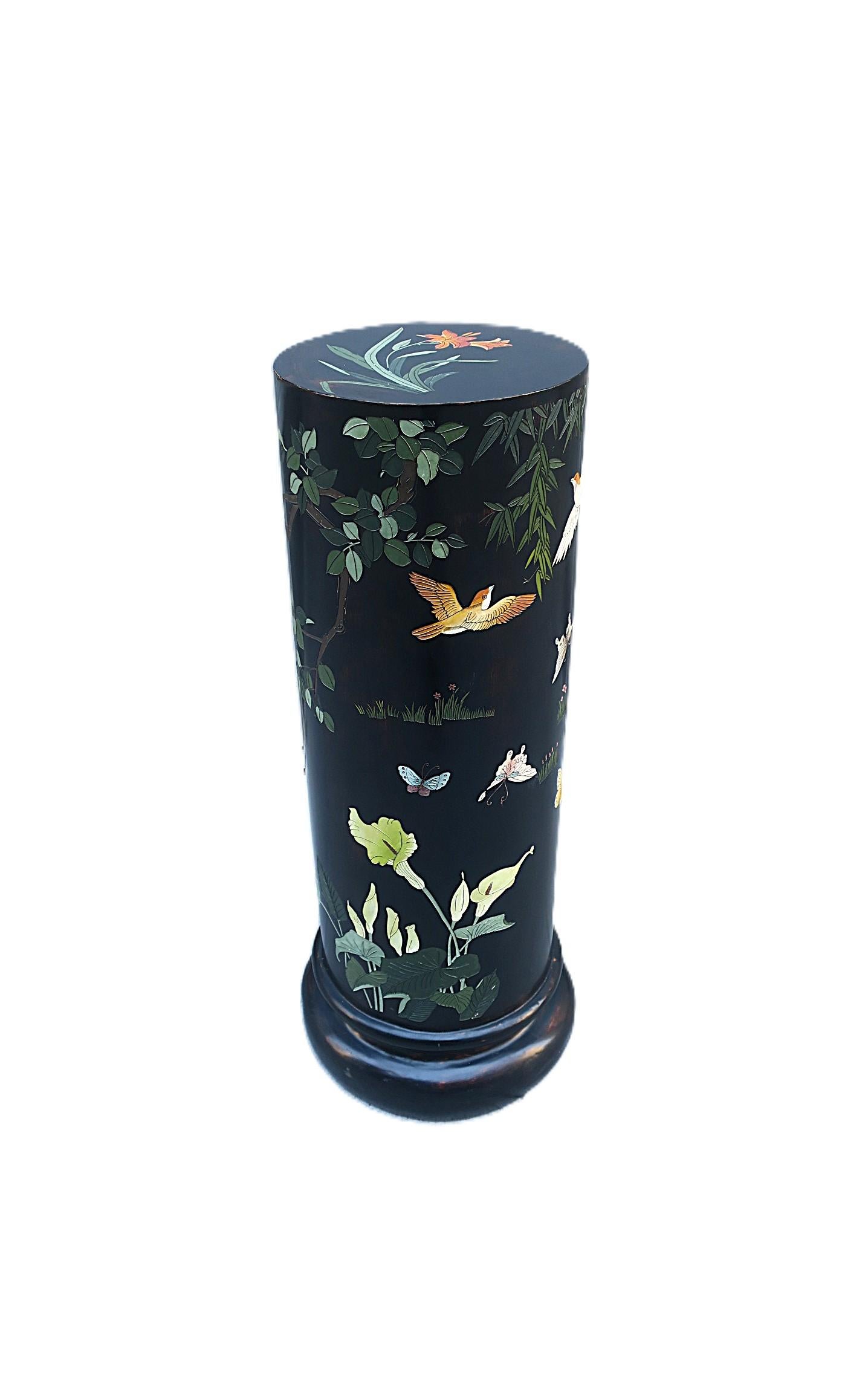 Black Column Pedestal Birds Flowers Butterflies For Sale 5