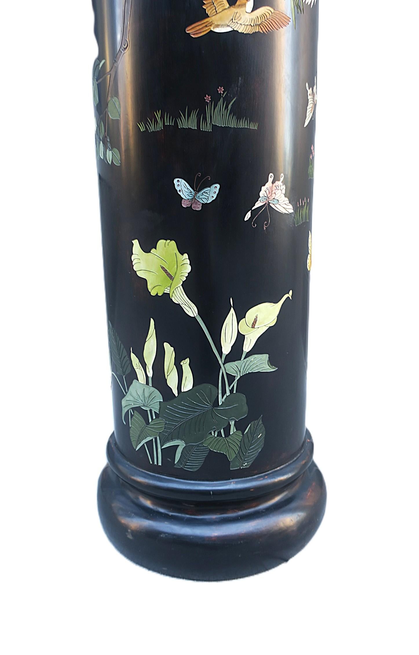 Black Column Pedestal Birds Flowers Butterflies For Sale 6