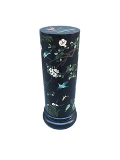 Piedistallo a colonna nero Uccelli Fiori Farfalle