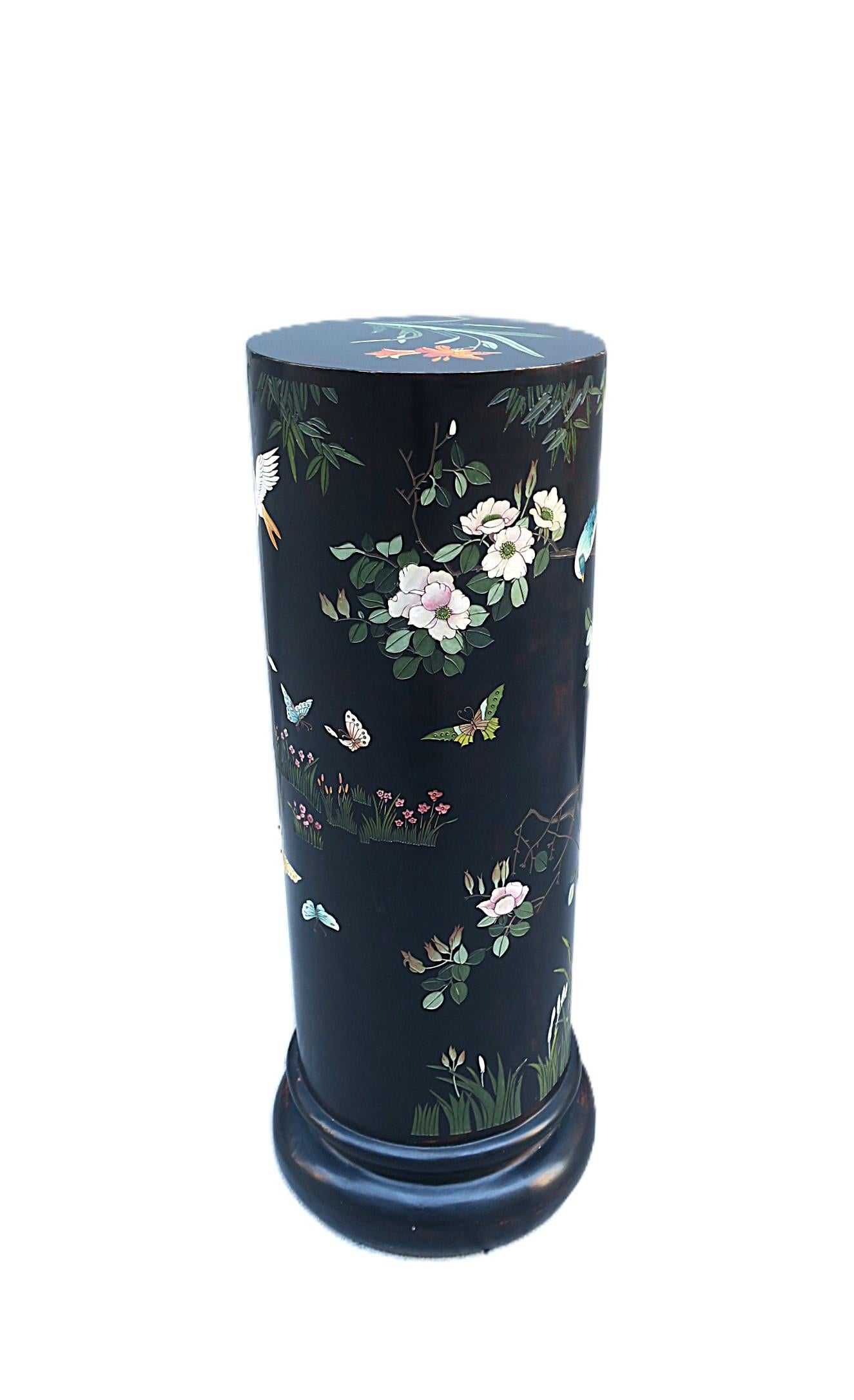 Composition Black Column Pedestal Birds Flowers Butterflies For Sale