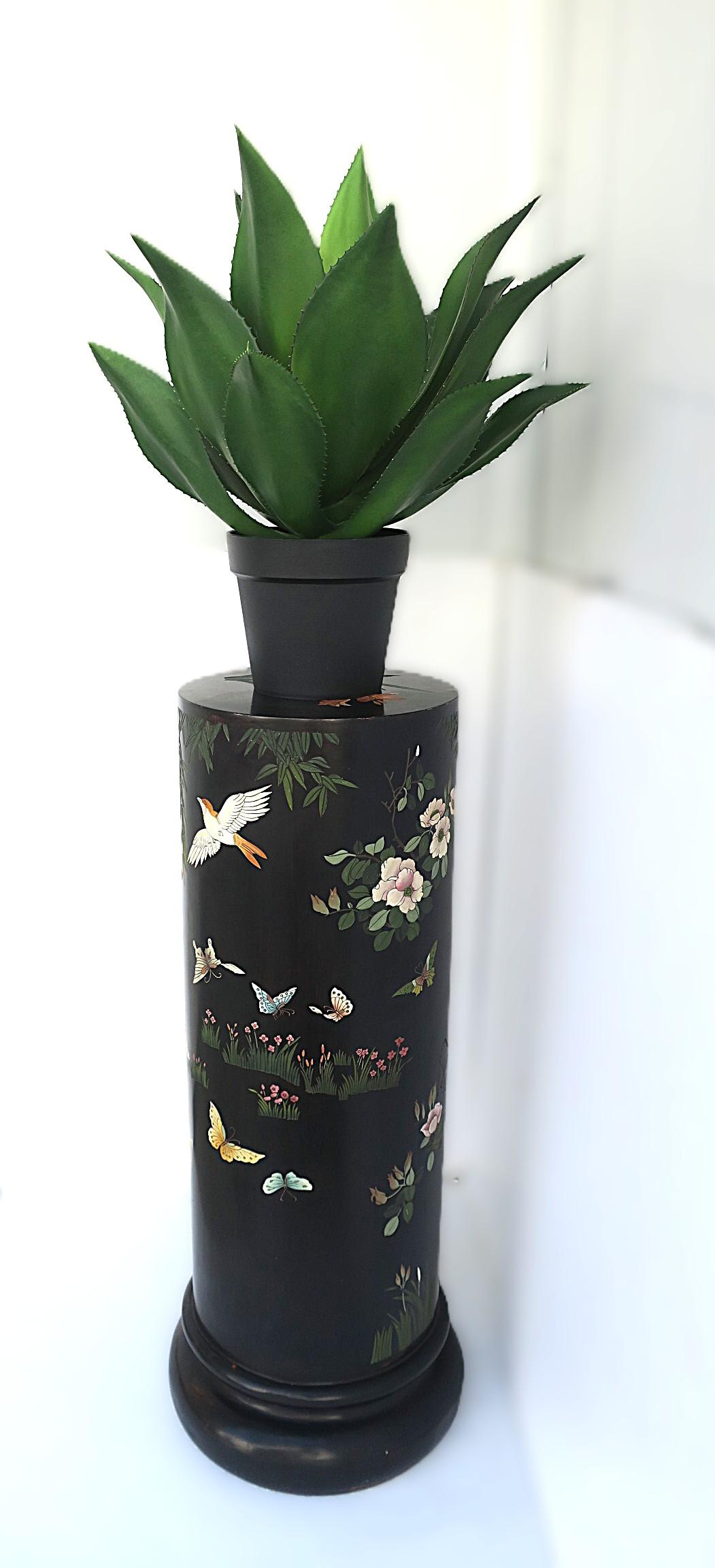 Composition Black Column Pedestal Birds Flowers Butterflies For Sale